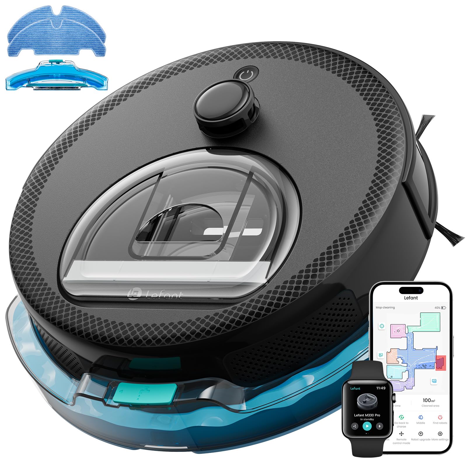 Lefant LiDAR Robot Vacuum and Mop, 450ml Visible Dustbin, Upgraded 190 degrees PSD Obstacle Avoidance, Customized Cleaning, Multi-Floor Mapping, 150 Mins Runtime, WiFi/Alexa/APP, Pet Hair & Carpets, M330 Pro