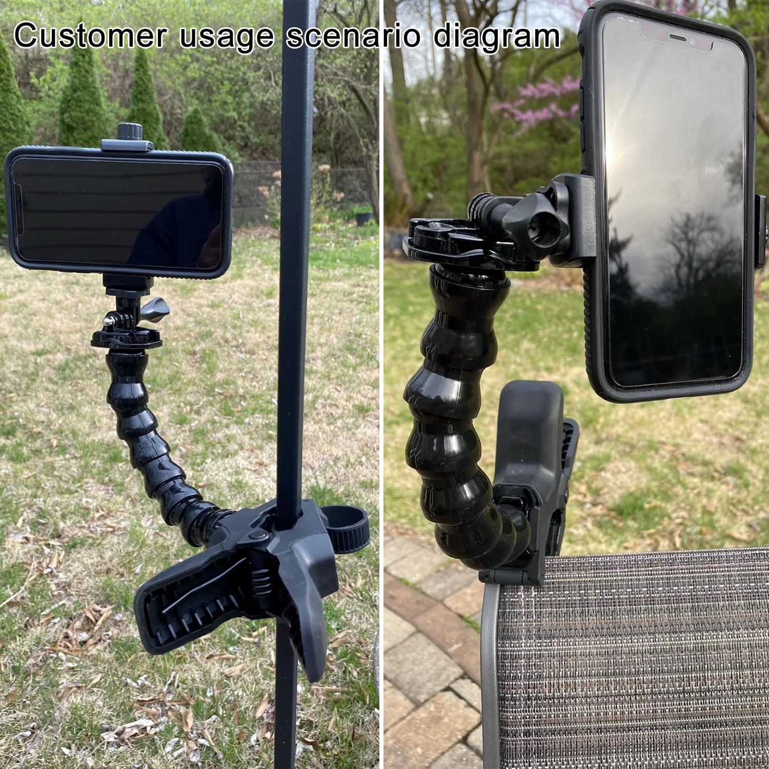 Suptig Phone Holder Desk Gooseneck Mount, Cell Phone Clamp Clip for Pole, Mount Stand, Compatible for iPhone 16 Plus iPhone 15 Pro 14 Plus Xs Max XR X 8 7 6 6s Plus and Other 4-7'' Device