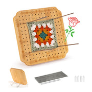 CraftyManor 7.6 in Blocking Boards for Crochet Projects with Rose Pattern, Crochet Blocking Board with Pegs, Granny Square Blocking Board with 20 Stainless Steel Pegs, Bamboo