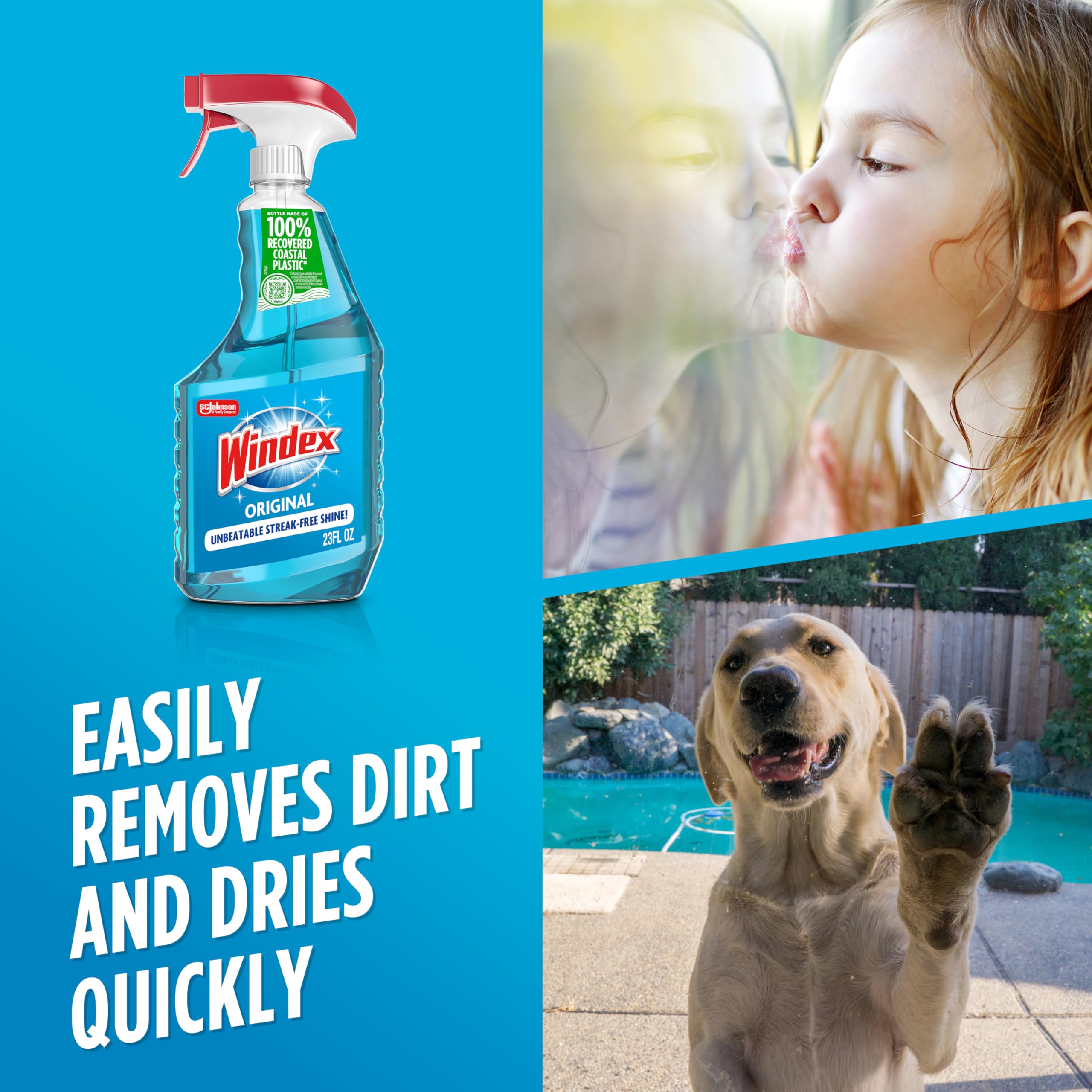 Windex Glass and Window Cleaner Spray Bottle, Packaging Designed to Prevent Leakage and Breaking, Surface Cleaning Spray, Original Blue Scent, 23 Fl Oz
