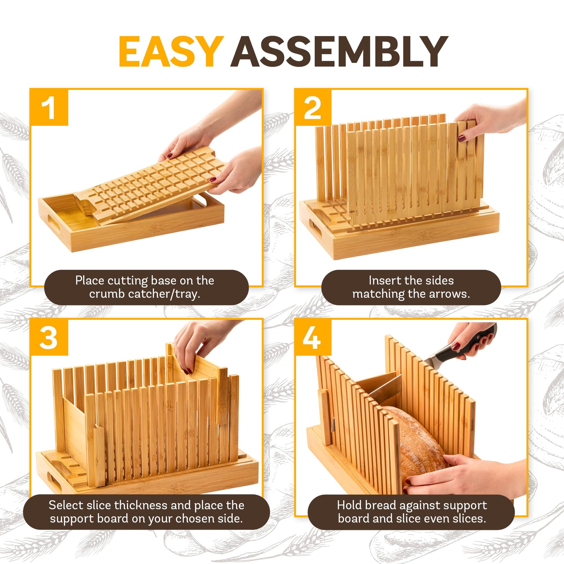 Bread Slicer for Homemade Bread - BAMBUSI New Upgrade Bamboo Bread Cutter with Adjustable Width, Foldable Compact Slicing Guide and Crumb Tray - Bread Cutter for Loaf, Cake, Bagels - Gift for Bakers