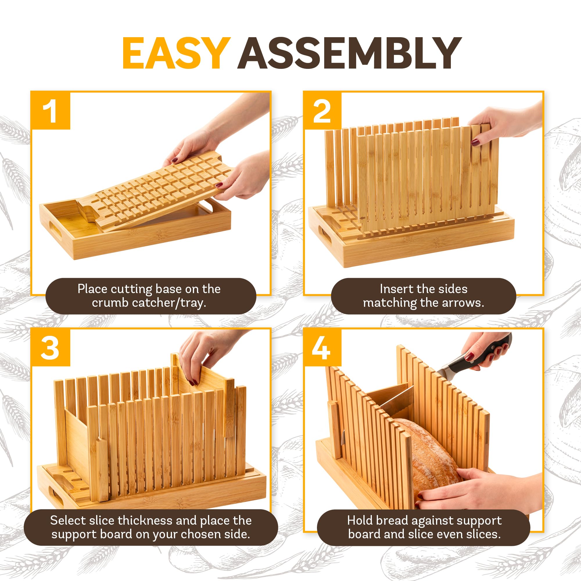 Bread Slicer for Homemade Bread - BAMBUSI New Upgrade Bamboo Bread Cutter with Adjustable Width, Foldable Compact Slicing Guide and Crumb Tray - Bread Cutter for Loaf, Cake, Bagels - Gift for Bakers