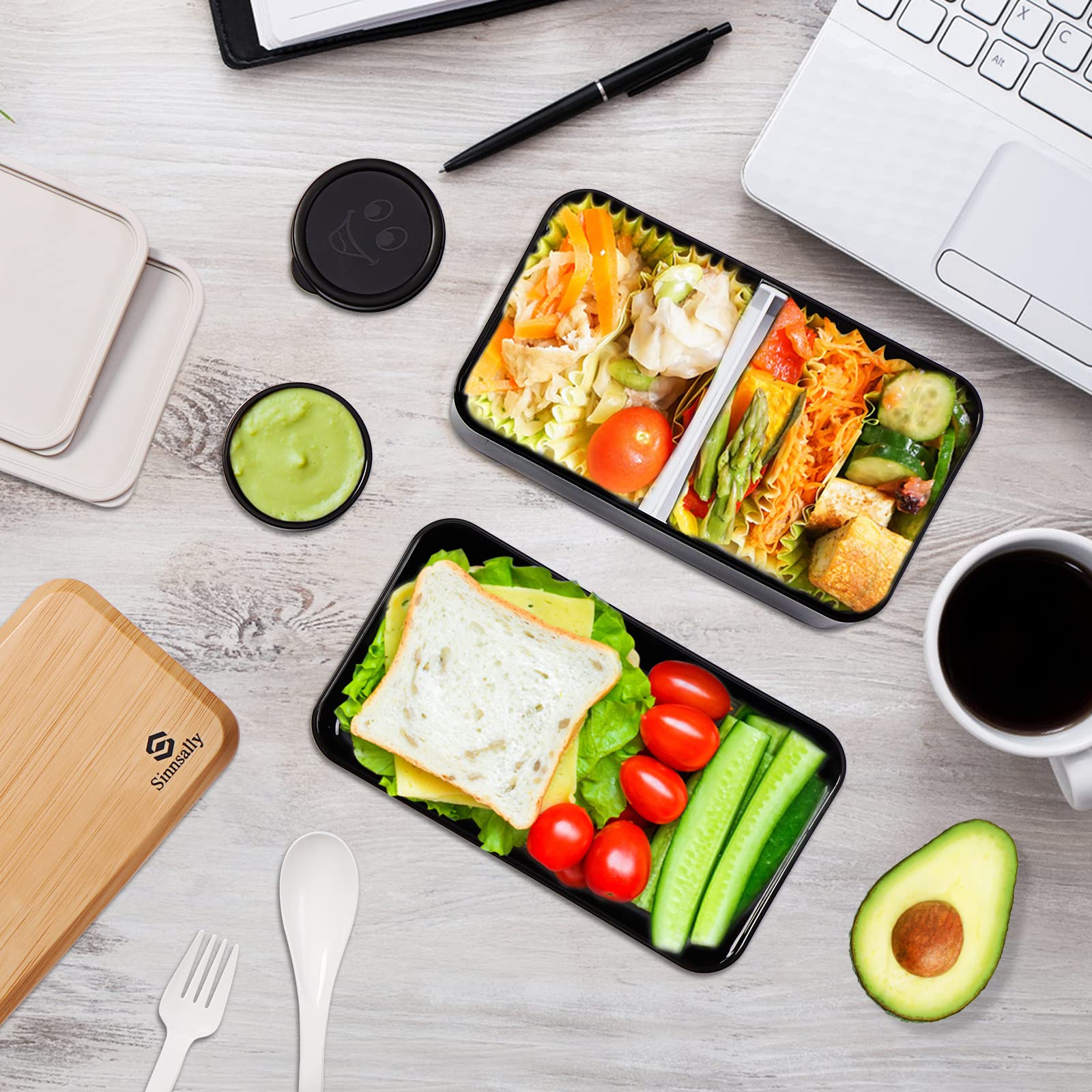 Sinnsally Bento Box Adult Lunch Box with Compartments for Women & Men,(47oz)Stackable Japanese Bento Lunchbox,Rectangle Lunchable Food Container with Utensil Set,Leak-Proof & Microwave/Dishwasher Safe