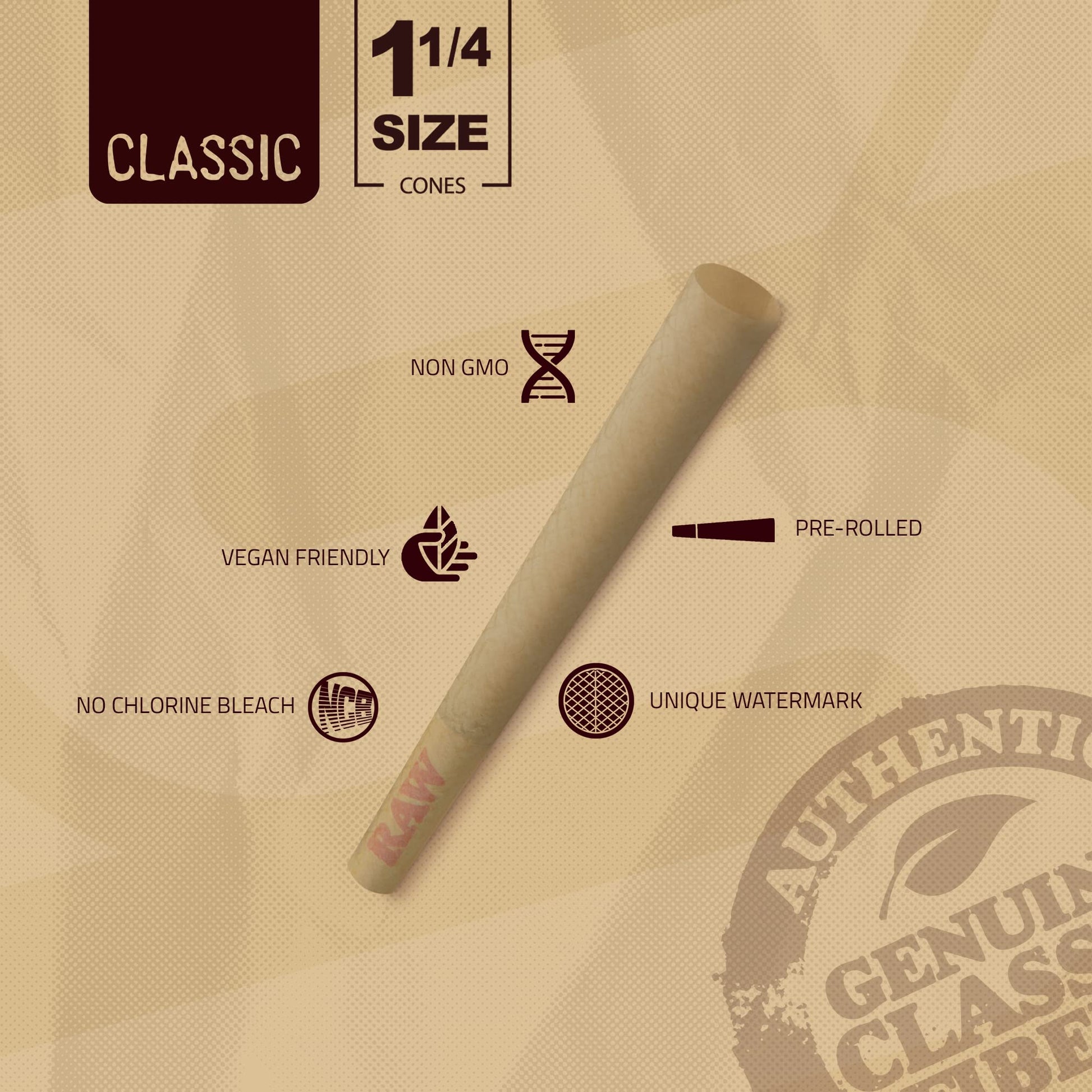 RAW Cones Classic 1-1/4 Size - 50 Pack - Slow Burning Pre Rolled Cones made of Paper with Tips & Packing Tubes Included