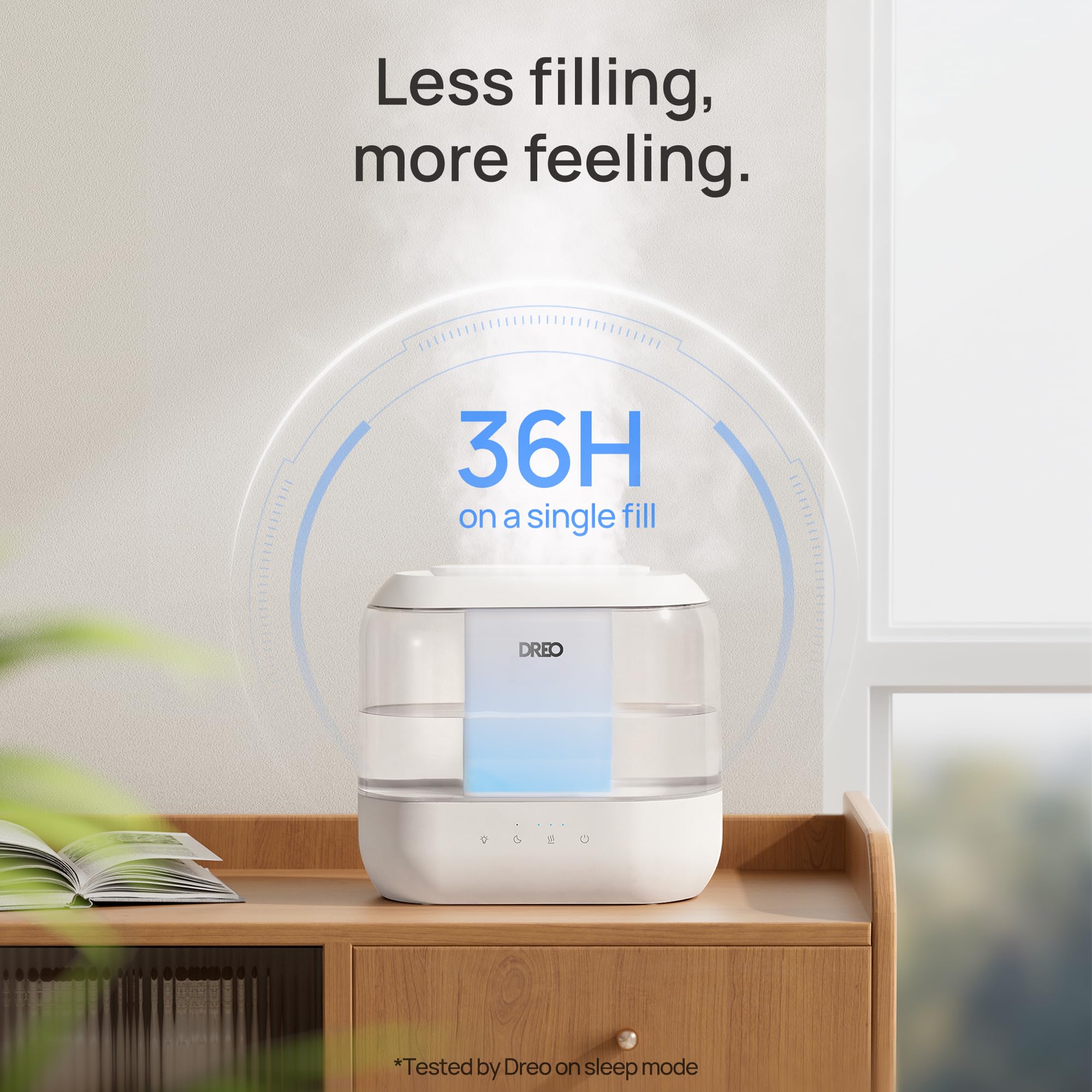 Dreo Humidifiers for Bedroom, 4L Top Fill for Large Room, 36H Runtime, 28 dB Quiet Supersized Cool Mist Air Humidifier for Baby Nursery, Plants, Indoor, Night Light, Easy to Clean & Fill