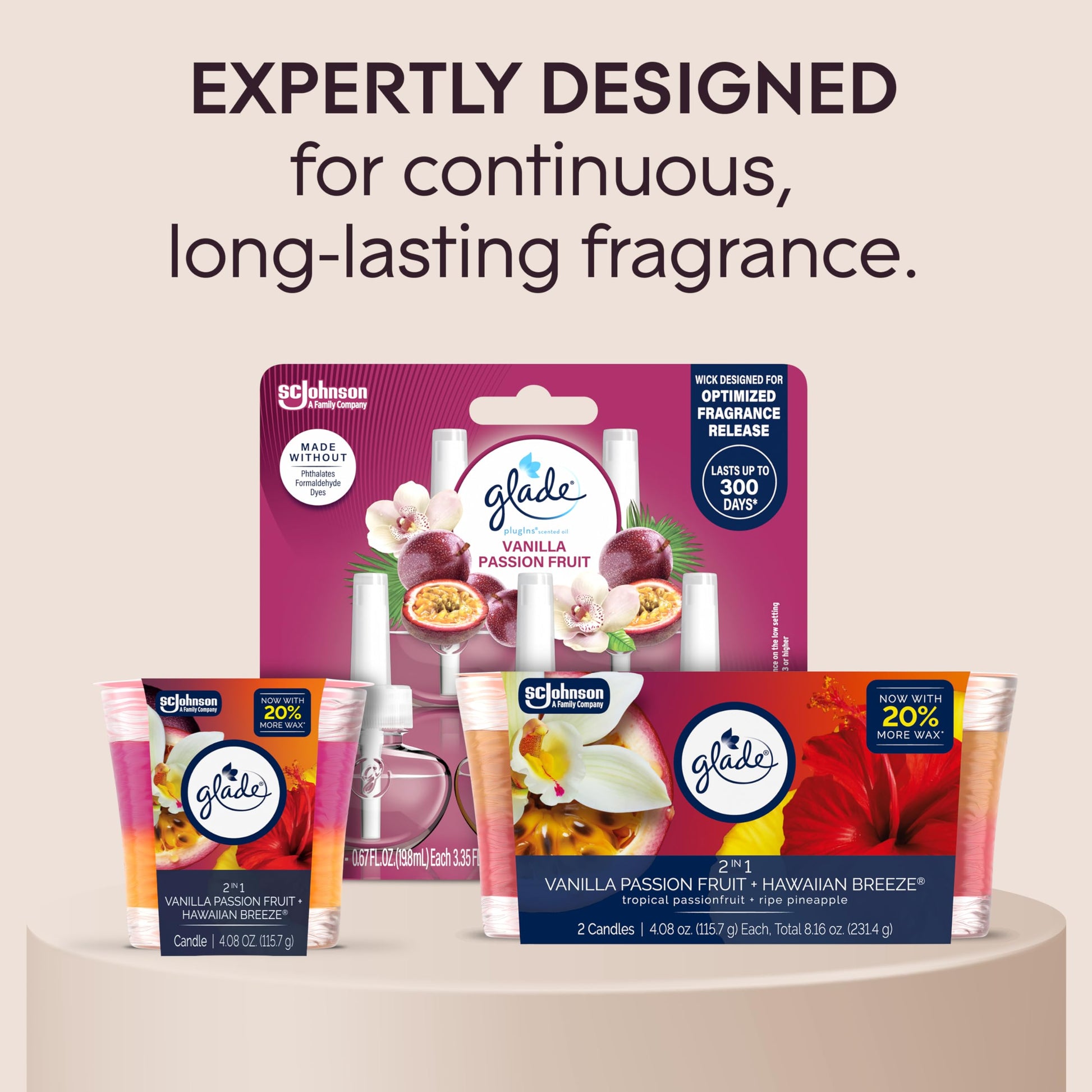 Glade 1-Wick Scented Candle Jar, 2in1 Hawaiian Breeze & Vanilla Passion Fruit, Air Freshener Infused with Essential Oils, 4.08 Oz, 2 Count