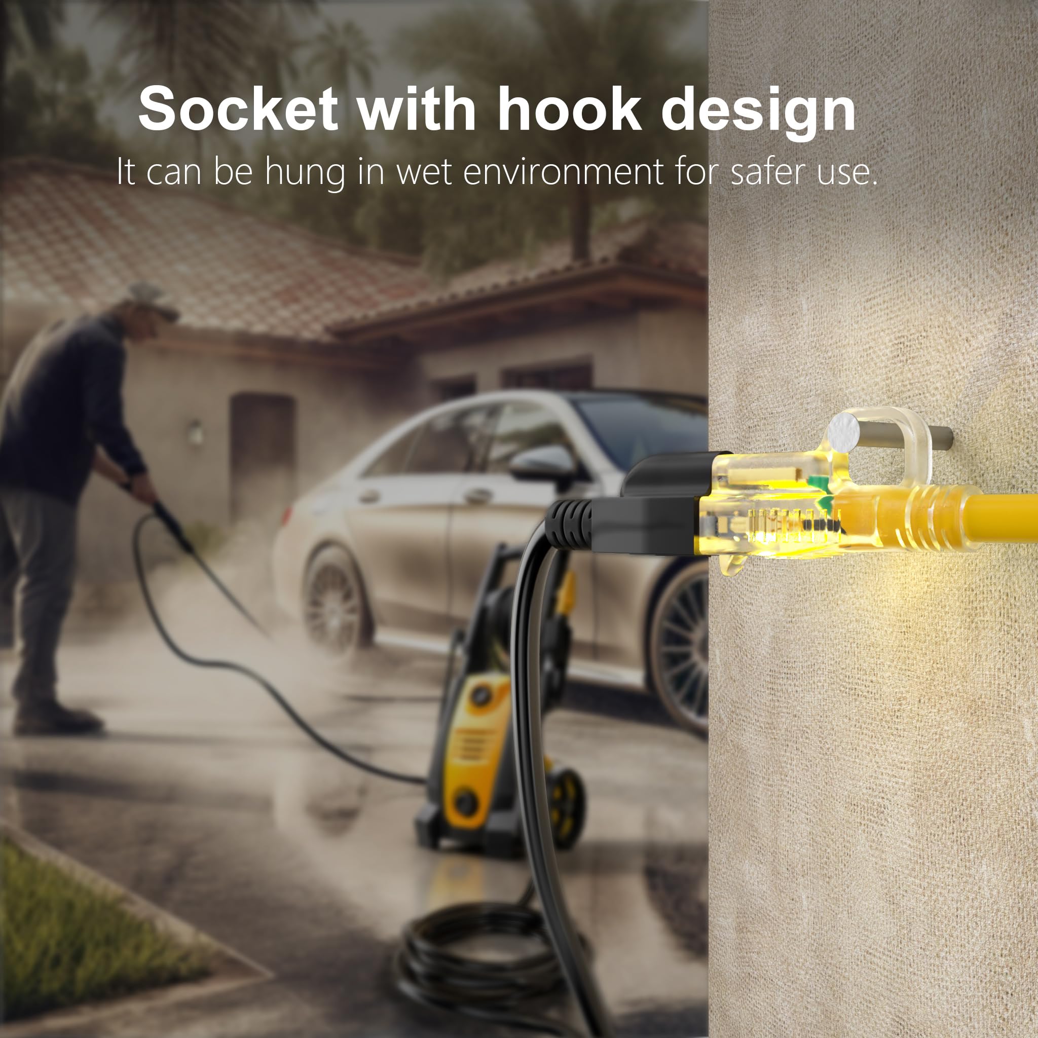 HUANCHAIN 12/3 Gauge Heavy Duty Outdoor Extension Cord 100 ft Waterproof with Lighted end, Flexible Cold-Resistant 3 Prong Electric Cord Outside, 15Amp 1875W 12AWG SJTW, Yellow, ETL