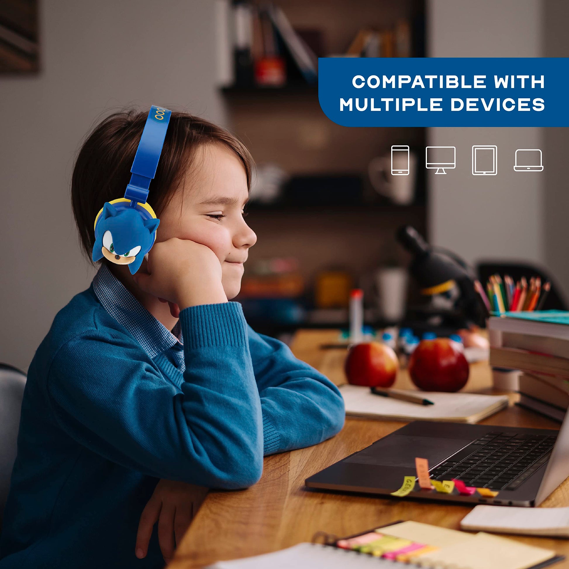 Sonic The Hedgehog Over-Ear Headphones for Kids - Adjustable Headband, Stereo Sound, Tangle-Free Cable, Volume Control, and 3.5mm Jack - Perfect for School, Home, and Travel
