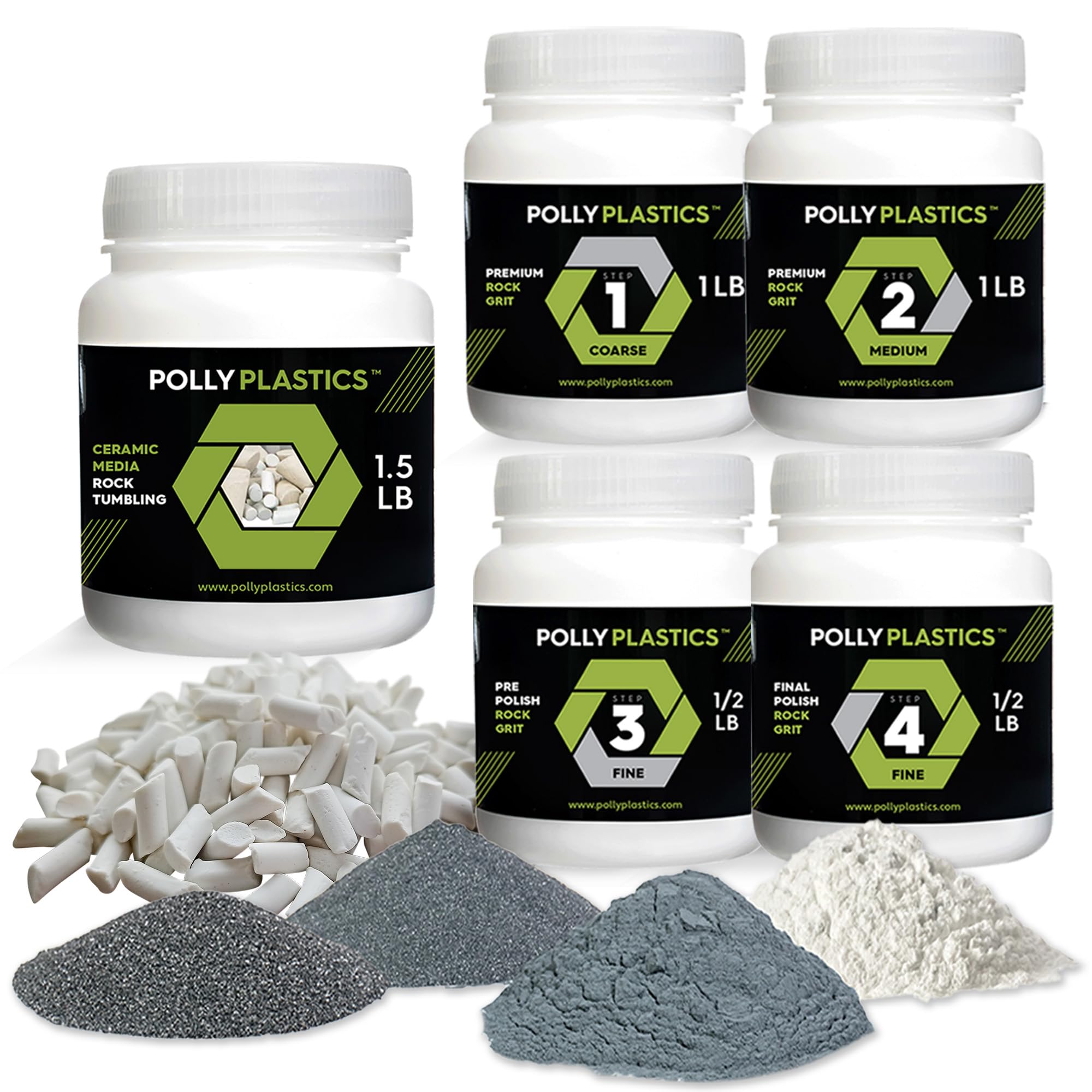 Polly Plastics Rock Tumbler Grit and Polish Refill & Ceramic Tumbling Filler Media - Silicone Carbide Polisher Grit - Rock Polish Supplies & Accessories