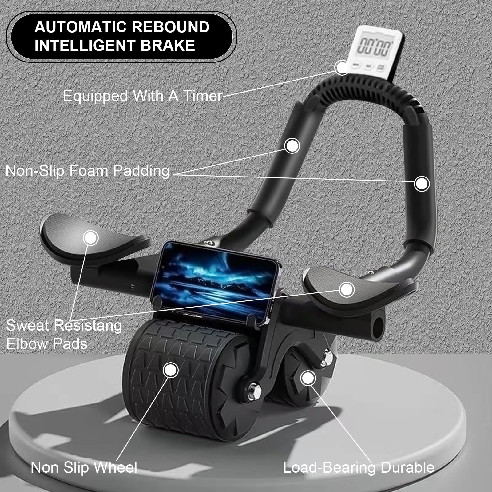 Bersauji 2025 New Ab Roller Wheel with Knee Mat &Timer, Automatic Rebound Abdominal Wheel, Ab Abdominal Exercise Roller with Elbow Support, Abs Workout Equipment Ab Exercise Roller for Women Men..