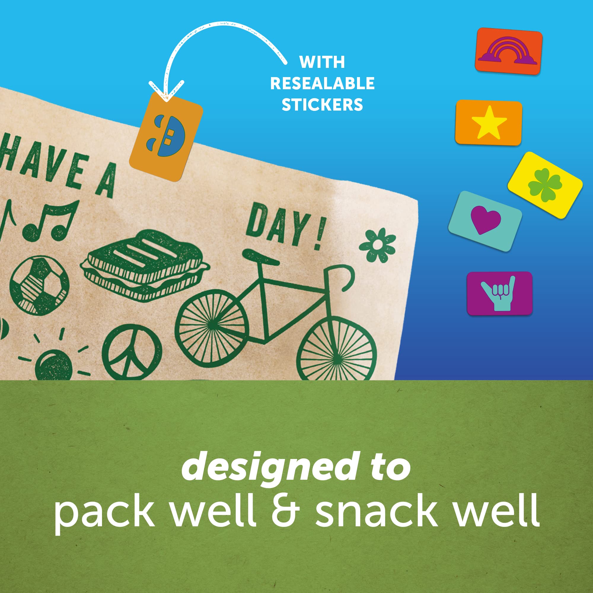 Ziploc Paper Sandwich and Snack Bags, Recyclable & Sealable with Fun Designs, 50 Bags Total