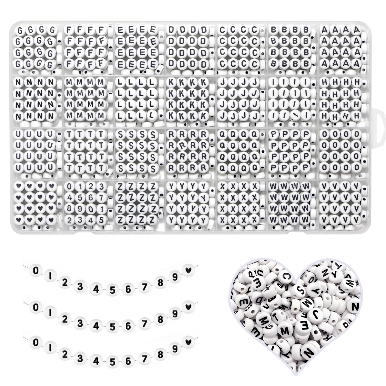 YMSDZHL Alphabet Beads A-Z 1200+Pcs Letter Beads, Acrylic 4x7mm Round Letter Beads Kits,Black Digit and Colorful Smile Beads for Bracelets Necklaces DIY Jewelry Making (Black,1200+PCS)