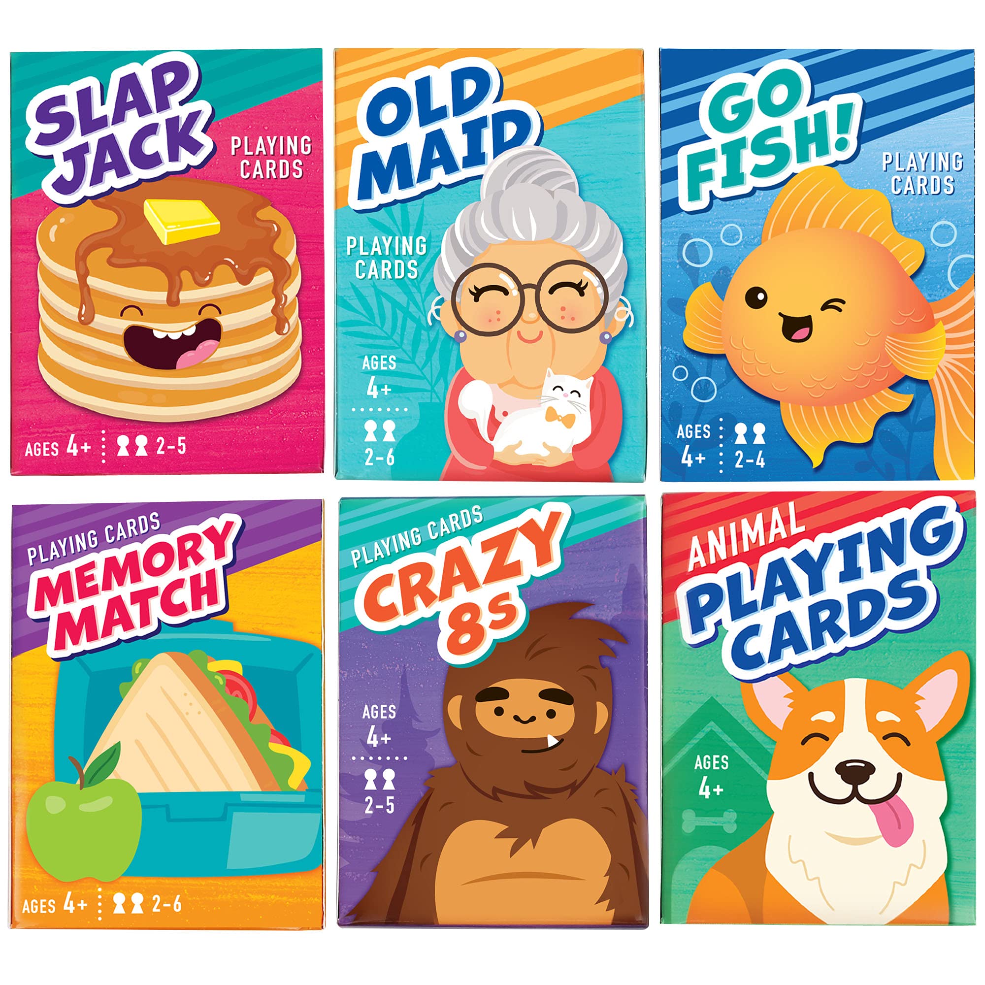 ألعاب بطاقات LotFancy للأطفال، 6 مجموعات، Go Fish، Old Maid، Crazy Eights، Memory Match، Slap Jack، بطاقات لعب الحيوانات، حشوات سلة عيد الفصح، حشوات الجوارب، هدايا أعياد الميلاد