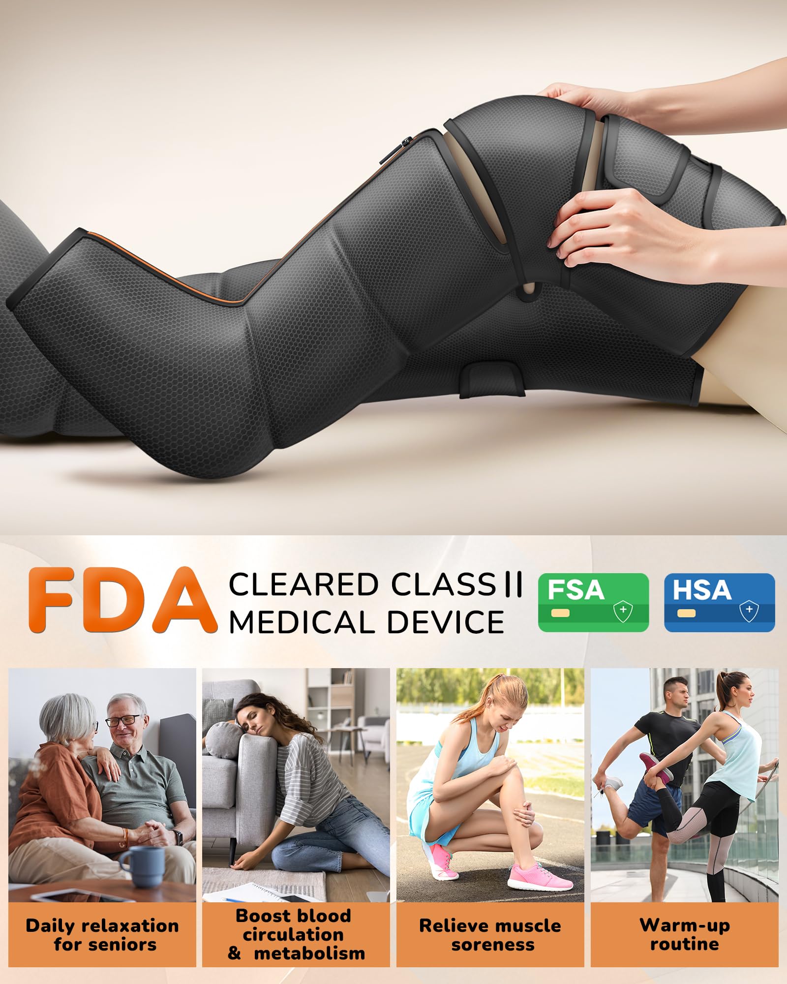 JZBRAIN Leg Massager with Heat and Compression : Sequential Compression Boots with 6 Modes, 9 Intensity and 3 Heat – Leg Massager for Circulation and Pain Relief - Gifts for Mom,Dad,Seniors,Him,Her