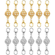 Magnetic Necklace Clasps and Closures with Lobster Clasp, 14K Gold & Silver Magnetic Jewelry Extender for Necklaces & Bracelets, Easy-to-Use for Jewelry Closures (12Pcs | Ball)