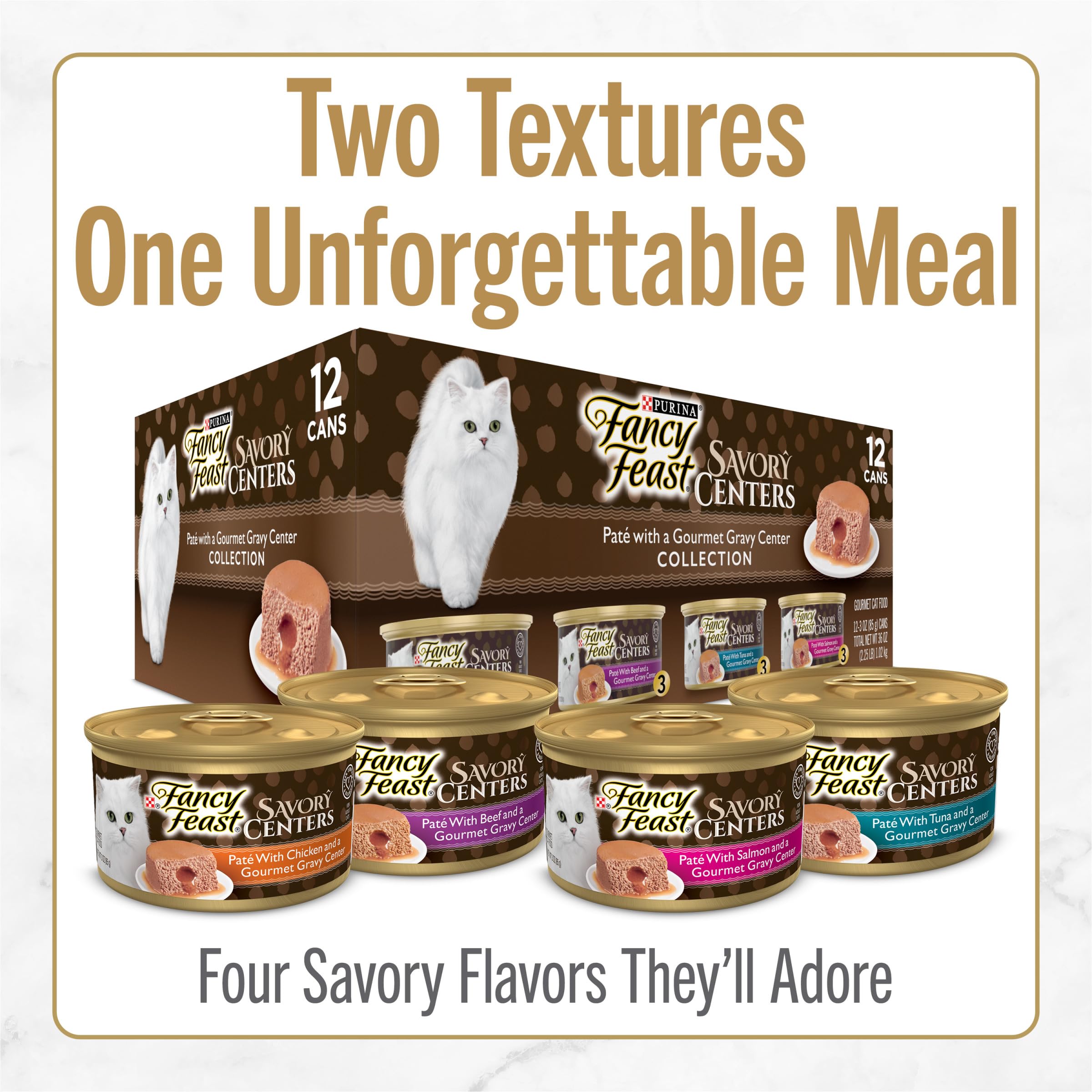 Purina Fancy Feast Savory Centers Wet Cat Food Pate Variety Pack With Chicken, Salmon, Beef, and Tuna Pate with Gravy Center - (Pack of 24) 3 oz. Cans