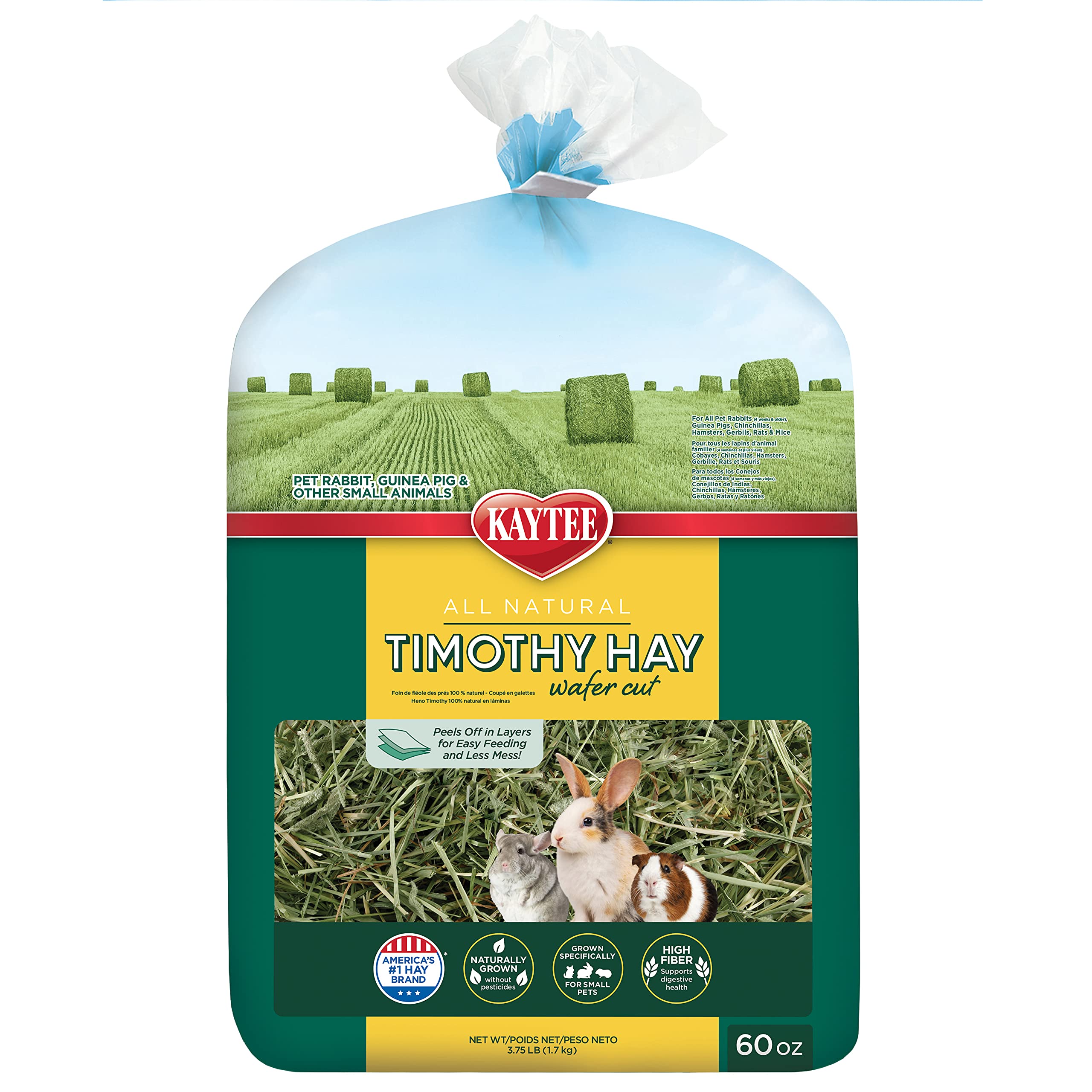 Kaytee Wafer Cut Ganz Natürliches Timothy-Heu für Meerschweinchen, Kaninchen und andere Kleintiere, 60 Unzen
