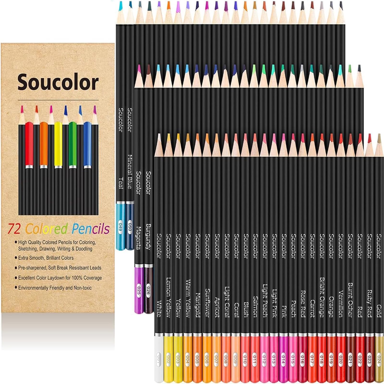 أقلام تلوين Soucolor 72 لونًا لدفاتر تلوين الكبار، هدايا حشو جوارب عيد الميلاد للفتيات المراهقات والأولاد، مجموعة أقلام تلوين ناعمة للأطفال مستلزمات فنية، أقلام تلوين للرسم والتخطيط
