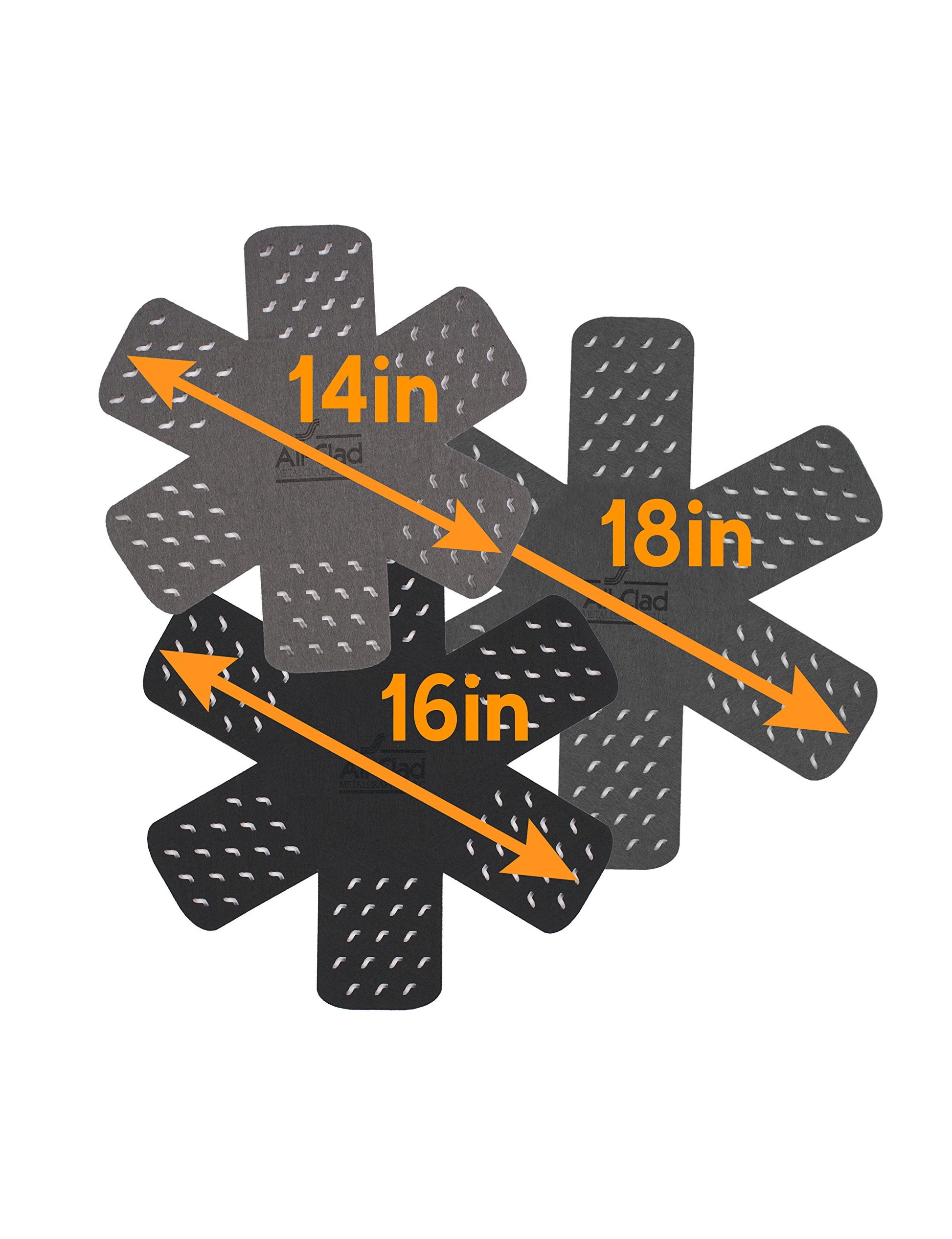 All-Clad Premium Cookware Protectors: Pot and Pan Protectors for Kitchen Organization - Perfect for Cast Iron, Steel, or Glass, (3-Piece), Black/Grey