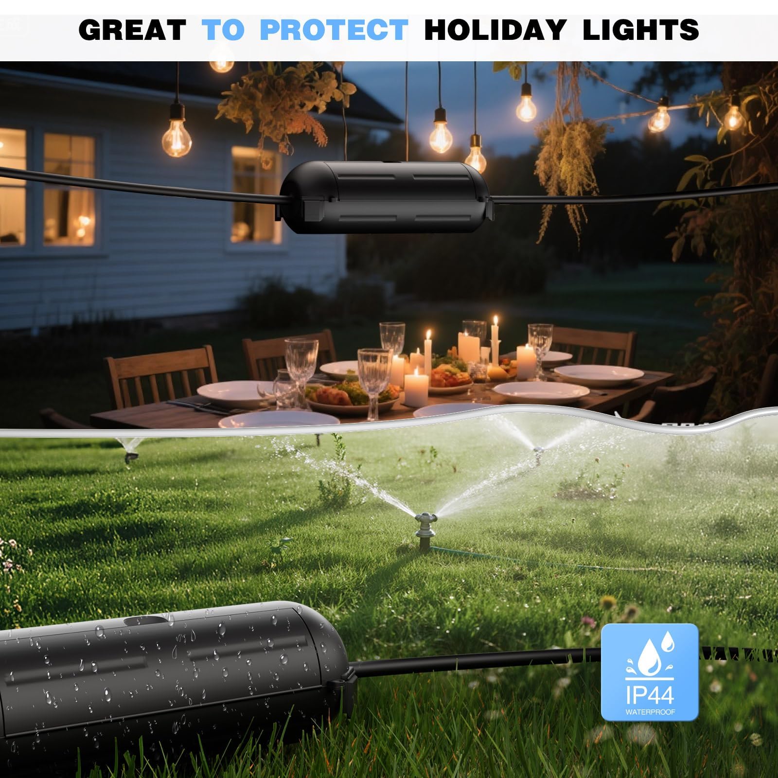 Flemoon [3 Pack] Outdoor Extension Cord Safety Cover with Waterproof Seal, Weatherproof Electrical Connection Box to Protect Outdoor Outlet, Plug, Socket, Christmas Holiday Decoration Light, Black
