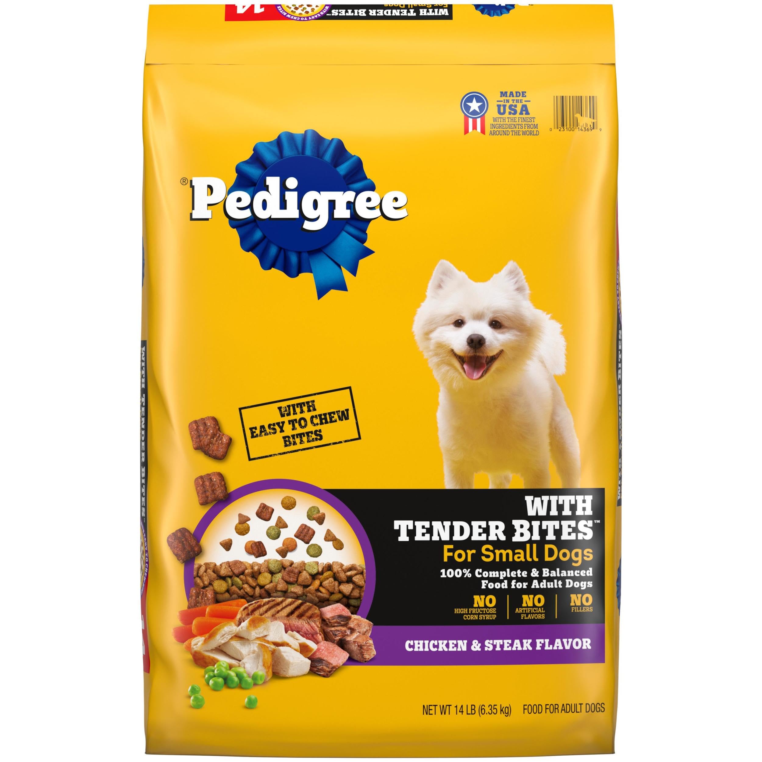 Pedigree with Tender Bites for Small Dogs Adult Dry Dog Food, Chicken and Steak Flavor, 14 lb. Bag