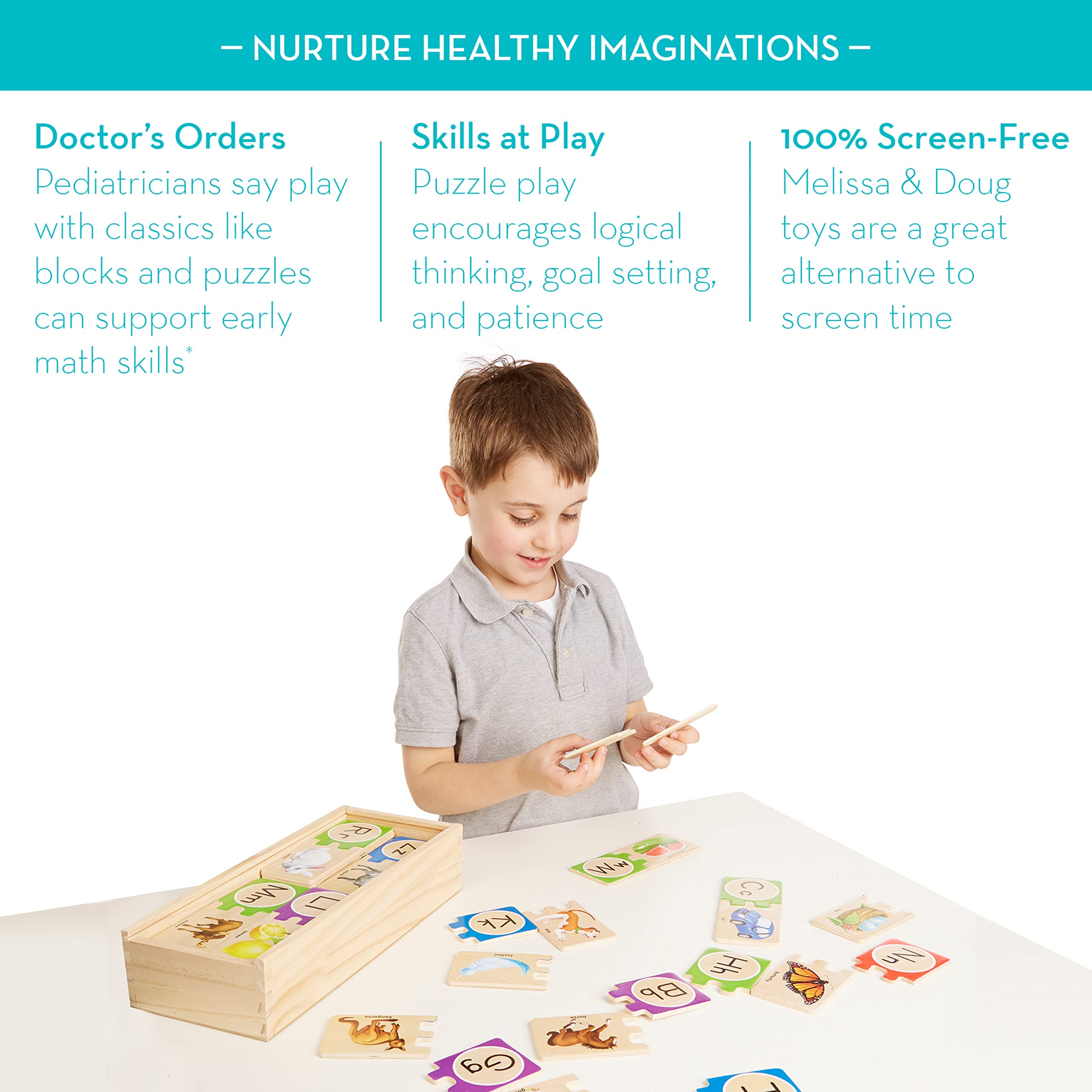 Melissa & Doug Self-Correcting Alphabet Wooden Puzzles with Storage Box (52 pcs) ABC Puzzles, Wooden Alphabet Puzzle for Kids Ages 4+