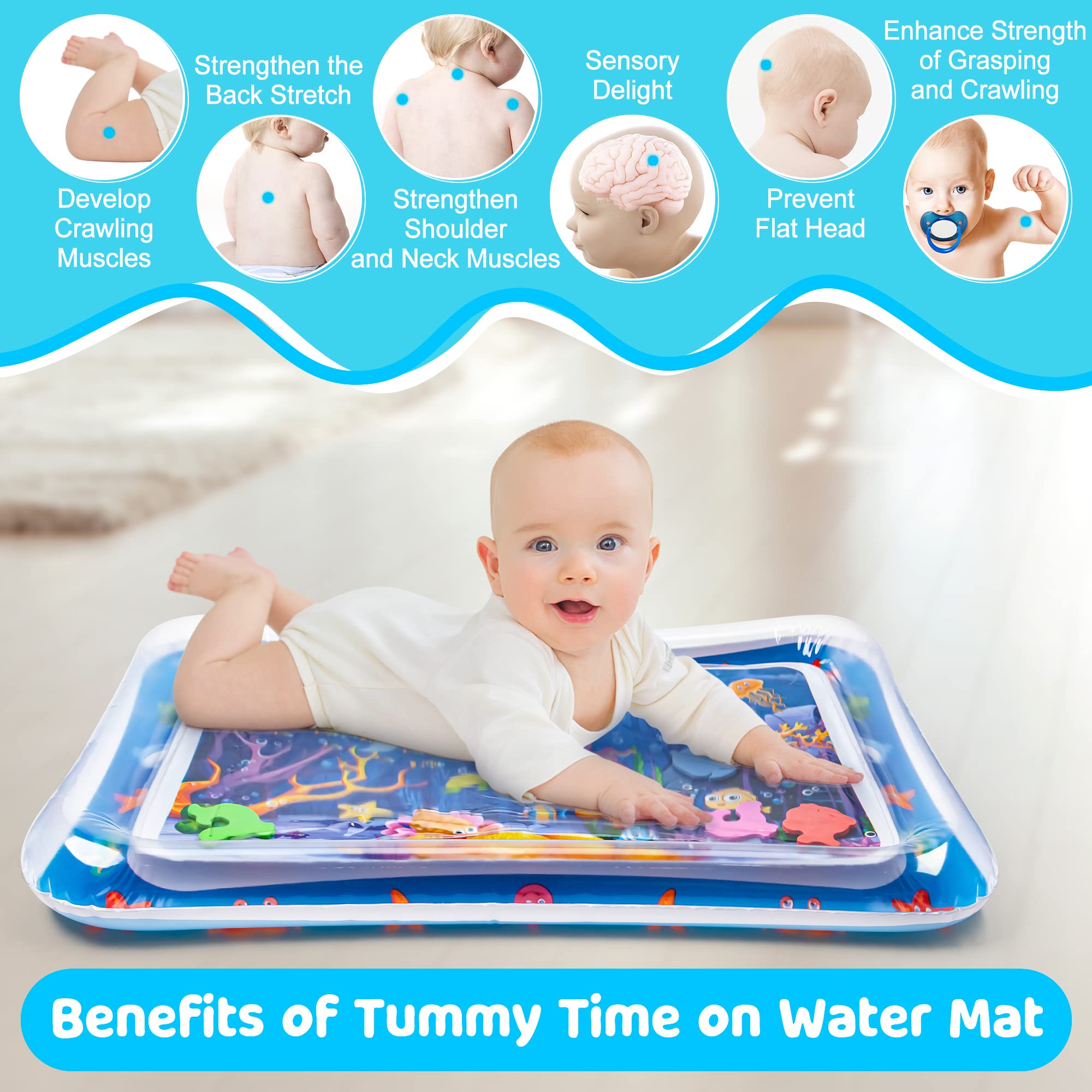 Yeeeasy Tummy Time Water MatInflatable Tummy Time Water Play Mat for Babies, Infants and Toddlers 3 to 12 Months Promote Development Toys Baby Gifts