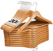 Premium Wooden Hangers 20 Pack - Durable Non Slip Coat Hangers Heavy Duty- Natural Solid Wood Hangers - Clothes Hangers with Chrome Swivel Hooks - Great for Jacket, Dress, Suit Hangers, Home-It