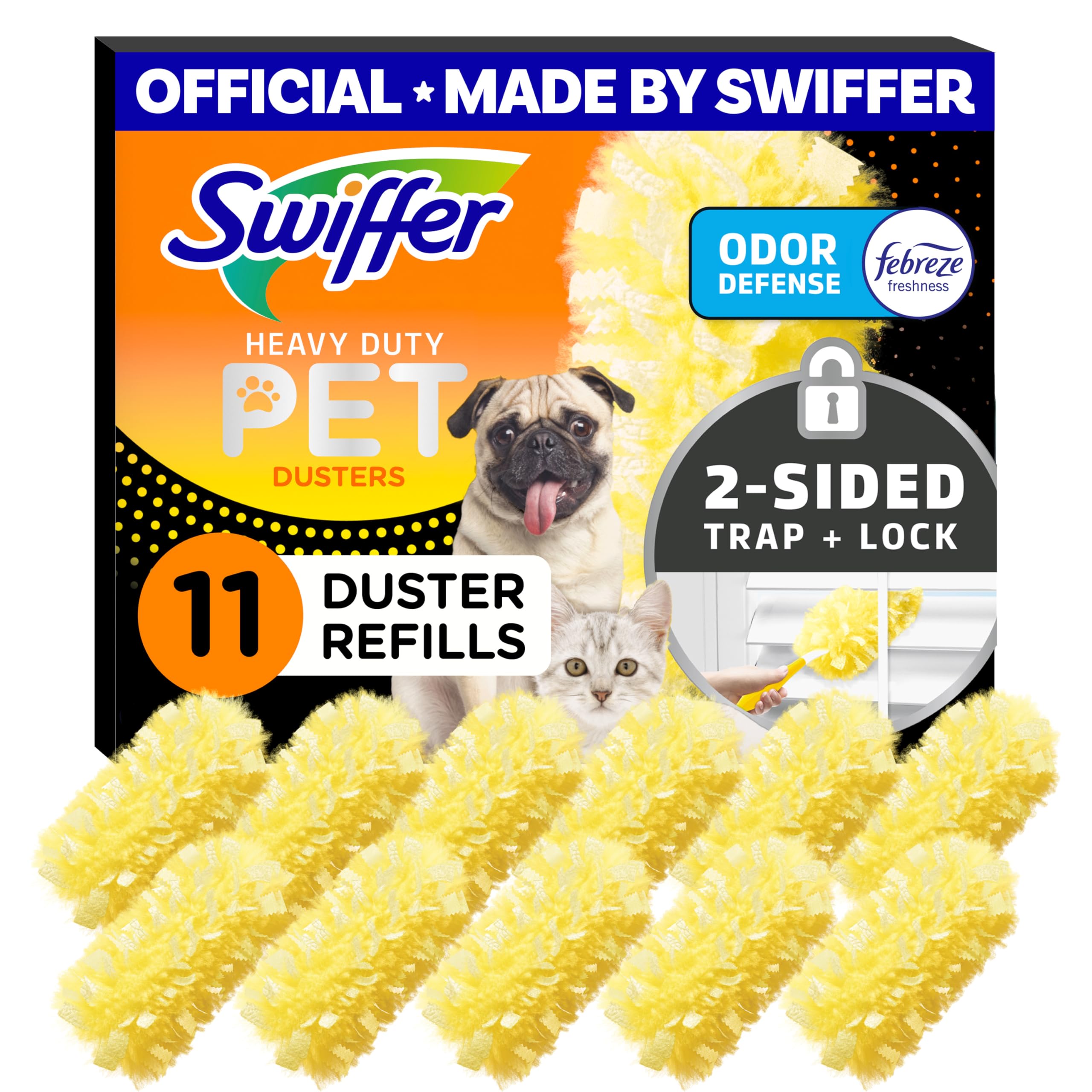 Swiffer Pet Heavy Duty Dusters Refills, Multisurface 360 Dusters with Febreze Odor Defense, 11 Count