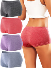 Womens Boyshorts Underwear Seamless Boxer Briefs Full Coverage Soft Stretch Boxer Shorts For Women 4 Pack