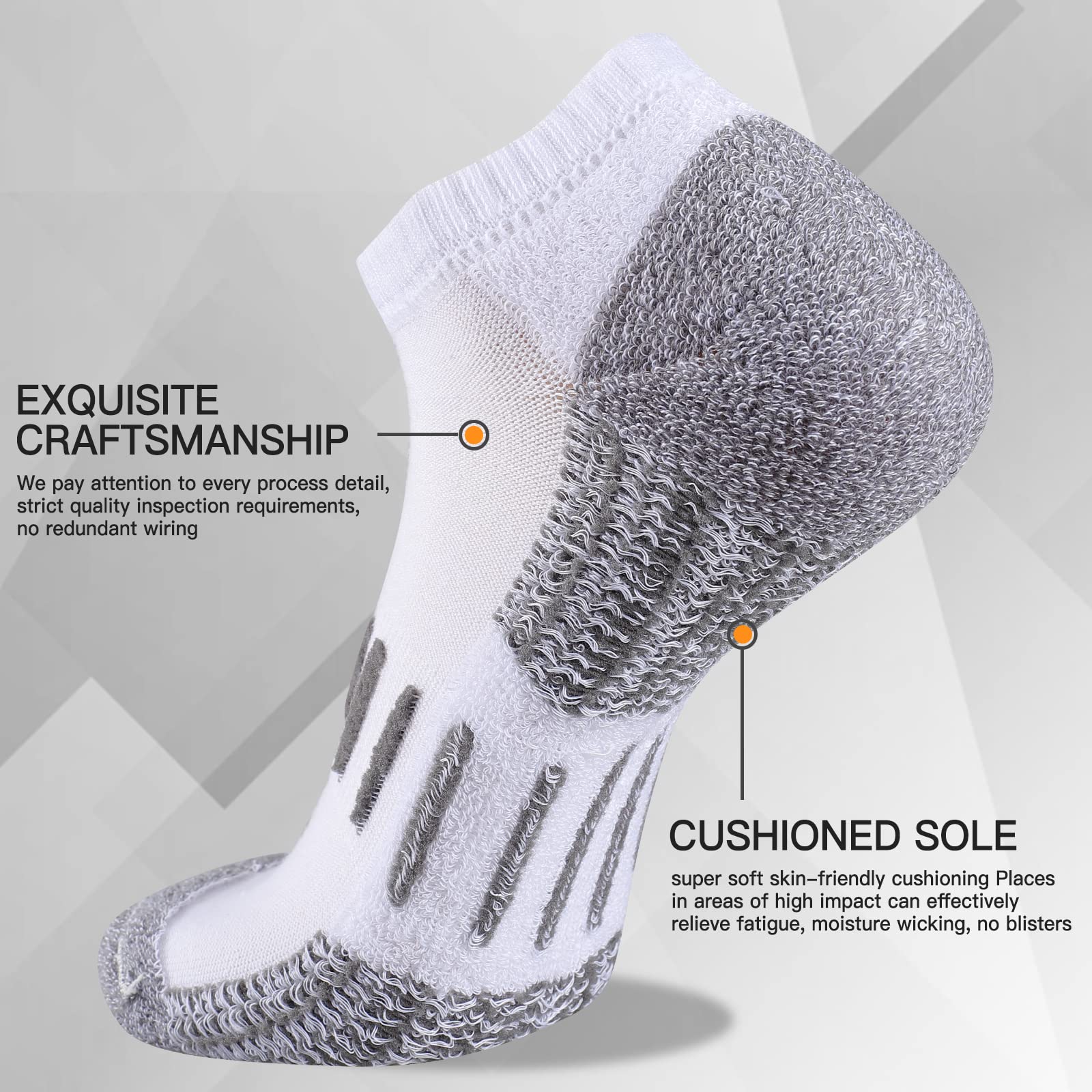 Heatuff Mens Athletic Ankle Socks Moisture Wicking Cushion Running Low Cut Sock 6 Pack