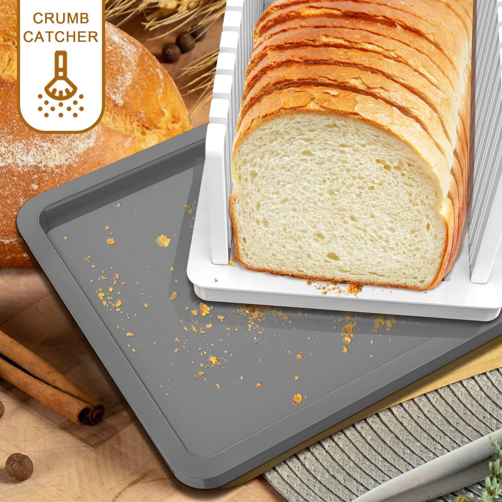 Kiss Core New Upgrade Bread Slicer for Homemade Bread, Bread Slicing Guide Adjustable Width, Foldable and Compact Cutting Guide with Crumb Tray, Suitability for Homemade Bread, Bagels, Cakes