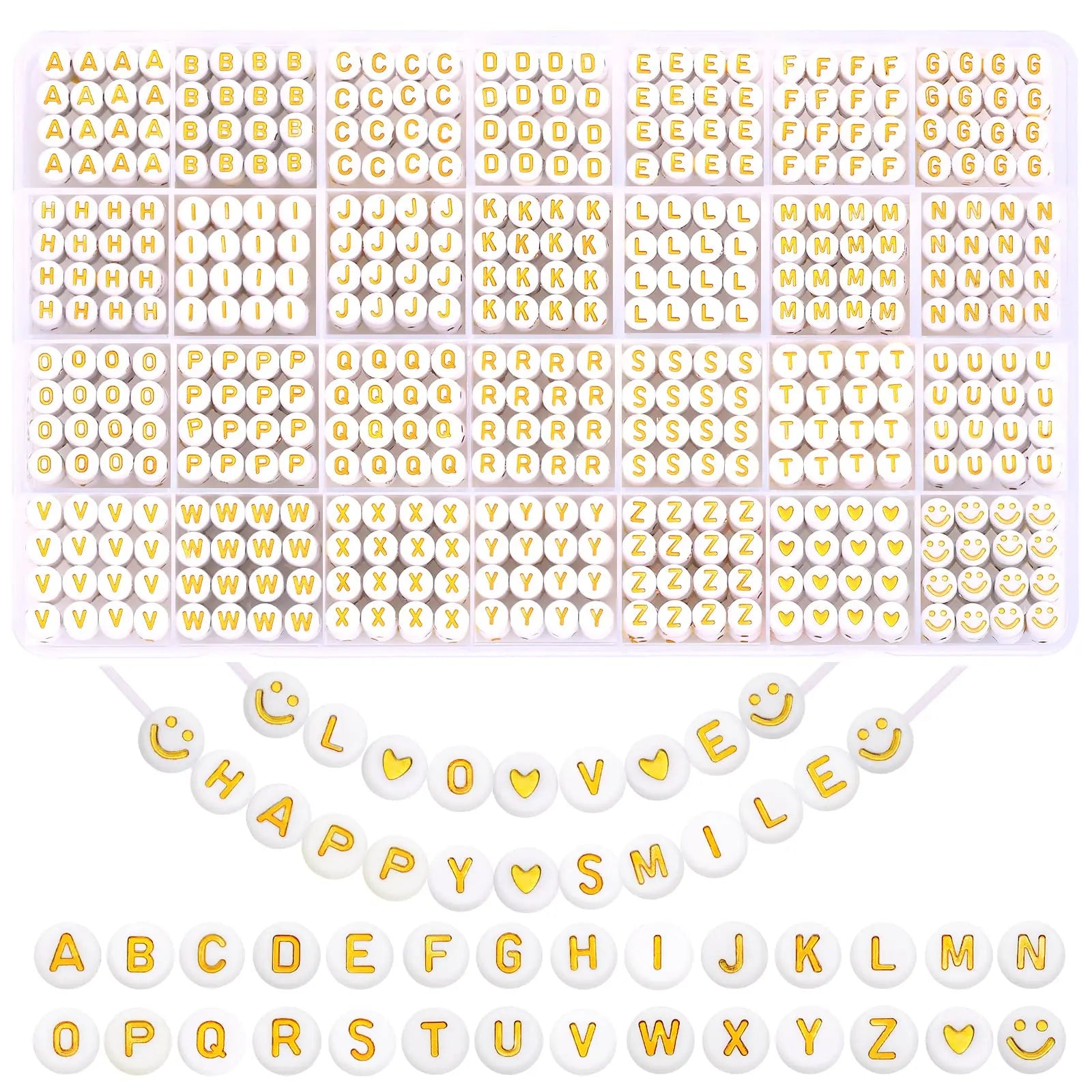 XIMISHOP 1400pcs Round Letter Beads for Jewelry Making, 28 Style Gold A-Z Alphabet Acrylic Beads Kits Heart Beads for Bracelets Making (4 * 7mm)