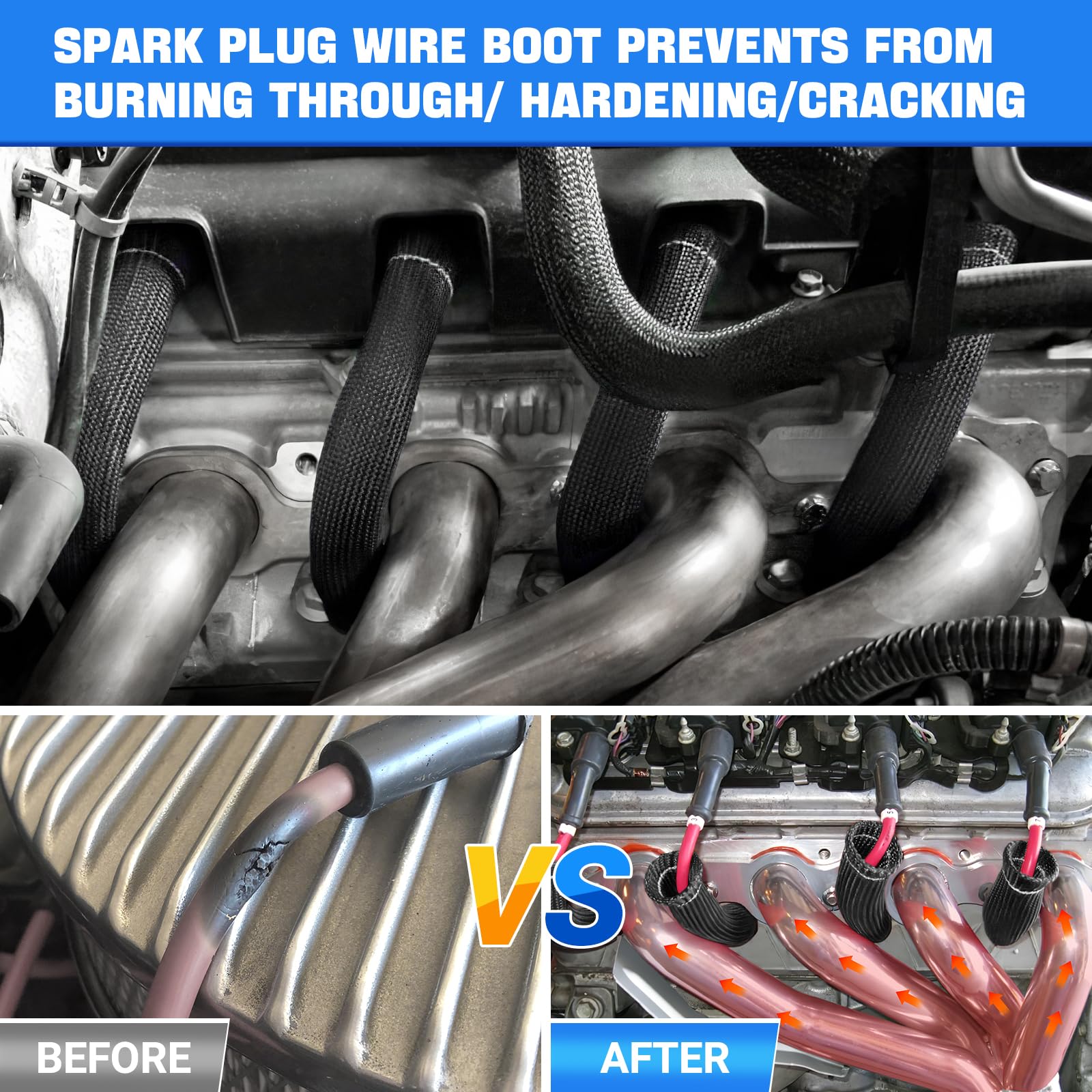 SHINEHOME Spark Plug Wire Heat Shield Sleeve 2500° Spark Plug Boot Protector Boots Wrap for SBC BBC 350 454 8PCS Plug Wire Covers
