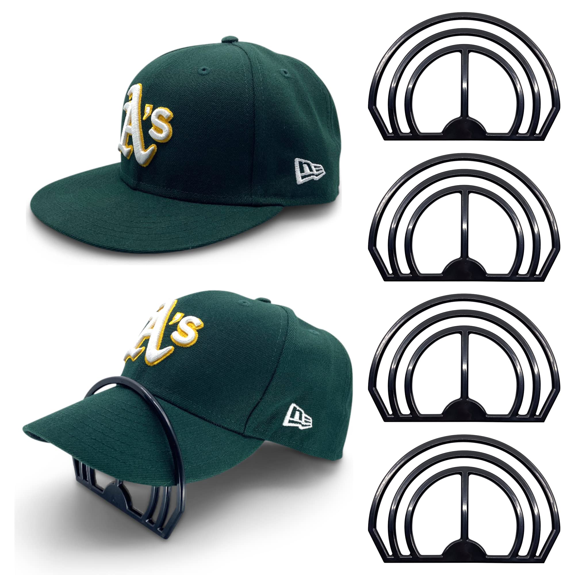 Modern JP Hat Brim Bender (4-Pack) - Perfect Curving Band, Steaming Optional - Convenient Hat Shaper with Dual Bill Bender Slots - USA Patented, Black