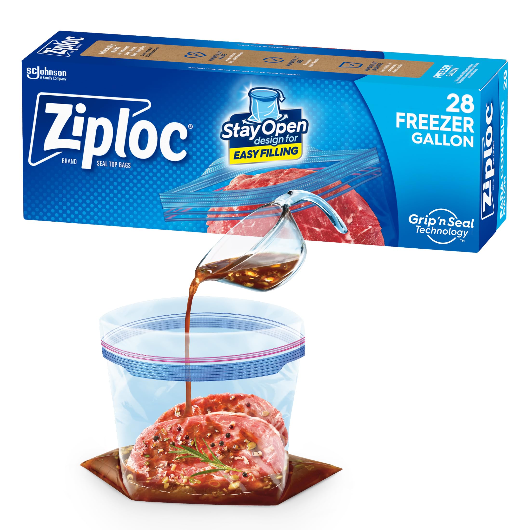 Ziploc Gallon Food Storage Freezer Bags, New Stay Open Design with Stand-Up Bottom, Easy to Fill, 28 Count