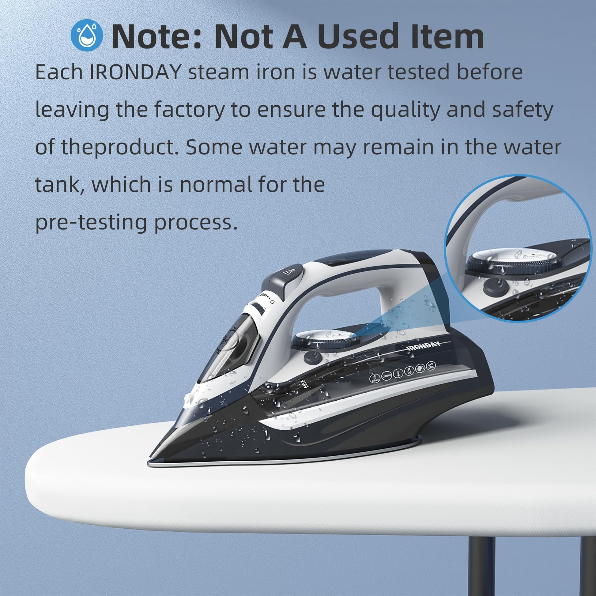 IRONDAY Steam Iron for Clothes Rapid Heating, 1700W Iron with Non-Stick Ceramic Soleplate, 3-Way Auto-Off, Burst of Steam, Self-Cleaning, 14.07oz Water Tank Ironing Clothes for Home, Grey