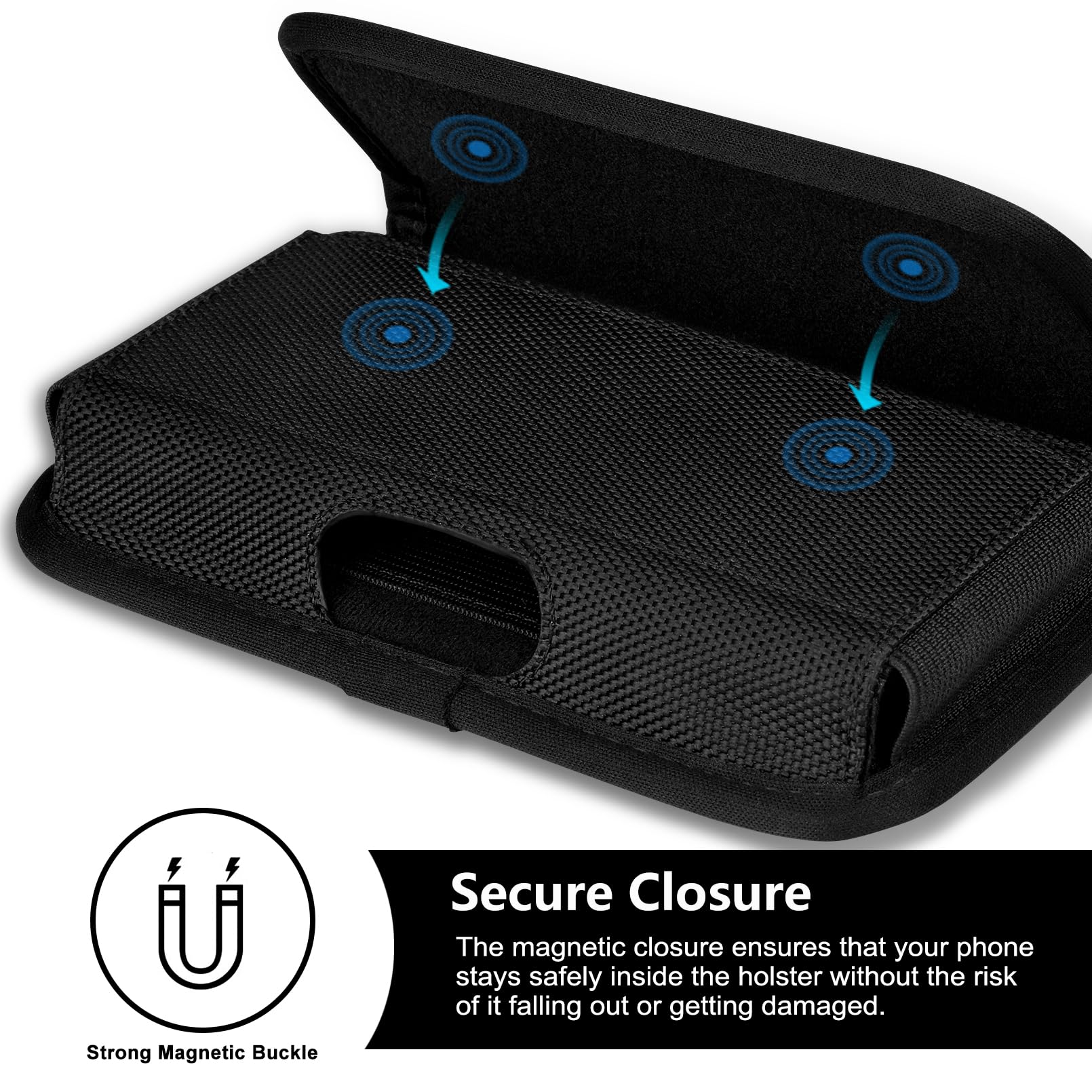 ykooe Rugged Nylon Holster Compatible with iPhone 16 15 14 13 12 & Pro Models, Galaxy S25, S24, S23, S22 Cell Phone Belt Holder for Men, Black - L
