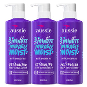 بلسم Aussie 3 Minute Miracle Moist العميق للشعر الجاف، بزيت الأفوكادو والجوجوبا، آمن للشعر المصبوغ، ترطيب مغذٍ، لمعان حريري، خالٍ من البارابين، سعة 16 أونصة سائلة لكل عبوة، عبوة ثلاثية