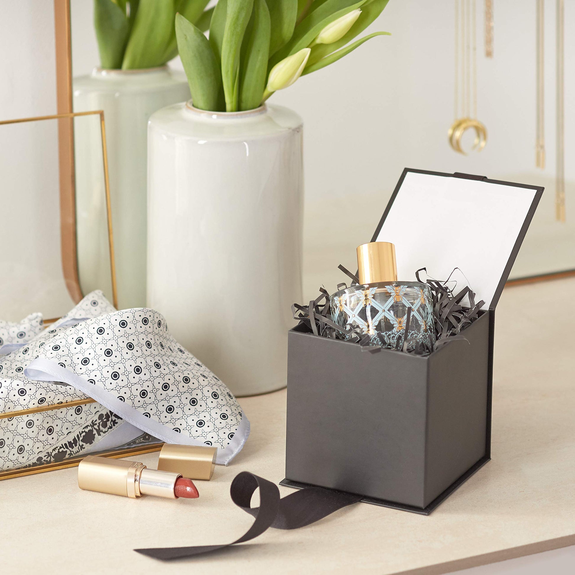 Hallmark Small Gift Box with Bow and Shredded Paper Fill (Black 4 inch Gift Box) for Weddings, Graduations, Birthdays, Father's Day, Groomsmen Gifts, All Occasion