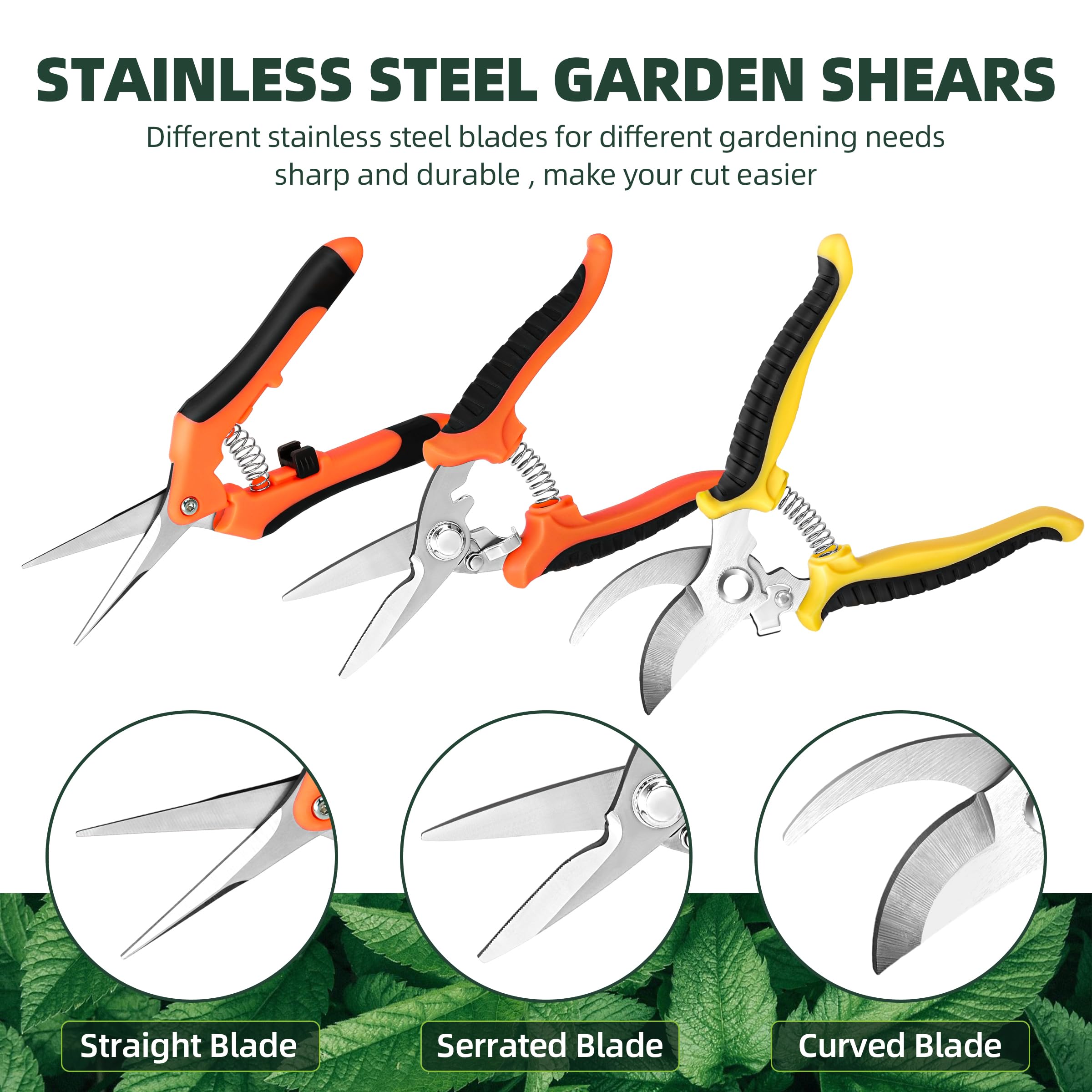 EWPJDK 3-Pack Stainless Steel Pruning Shears, Pruning Snips and Clippers for Gardening