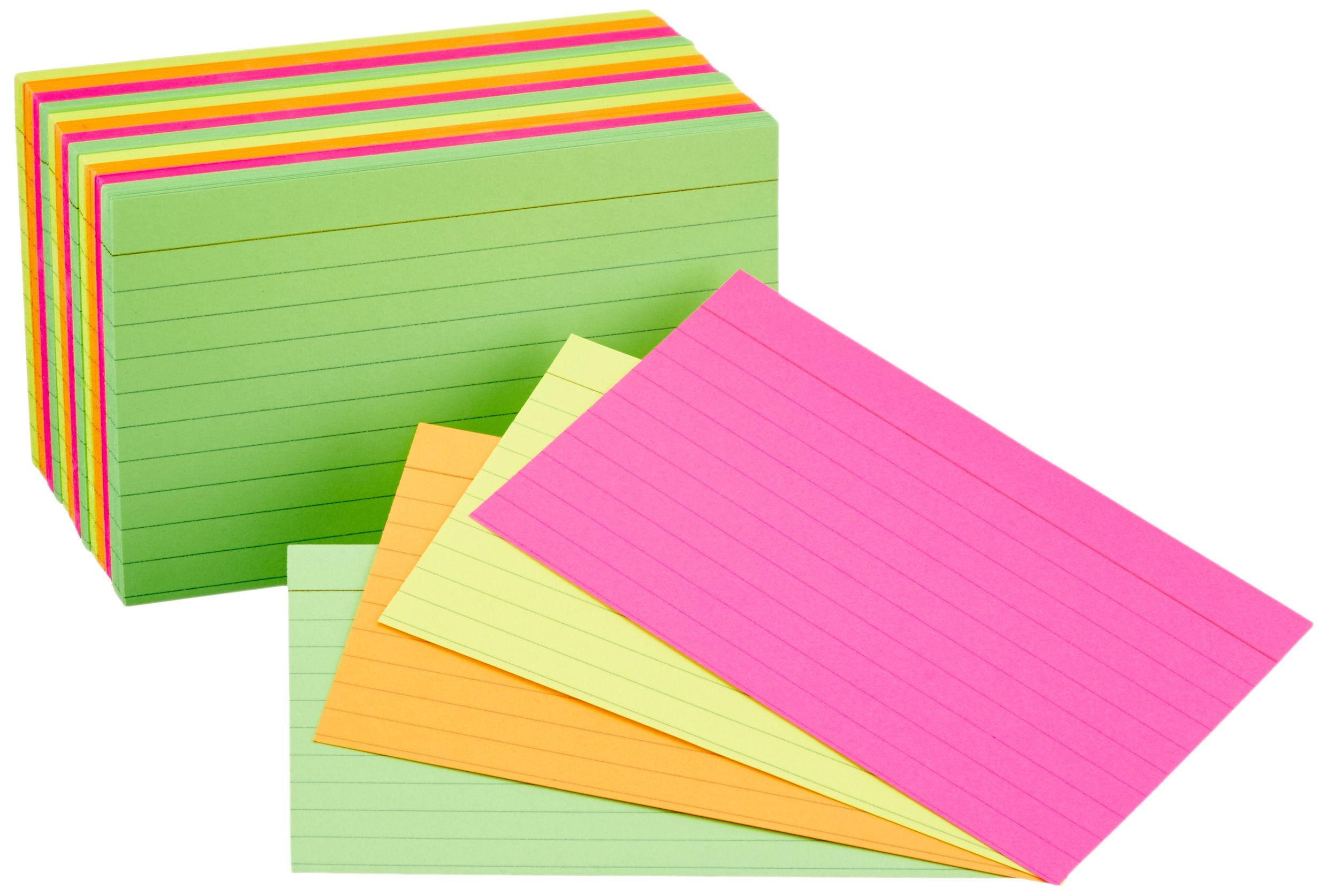 Basics Ruled Index Flash Cards for Studying and Note Taking, Assorted Neon Colored, 3x5 Inch, 300-Count