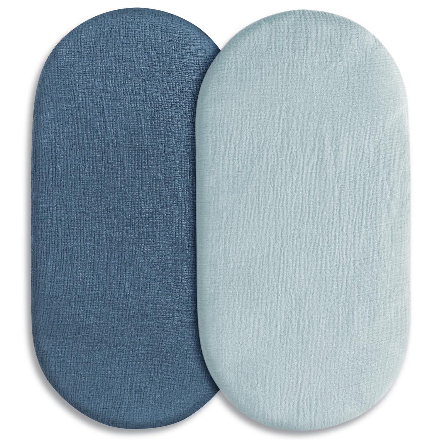 Muslin Bassinet Fitted Sheets, 2 Pack for Baby Boy and Girl, Soft Breathable Stretchy Baby Pad/Mattress Sheet Set, Universal Fit for Hourglass Oval and Rectangle Bassinet Mattress (Bright Colors)