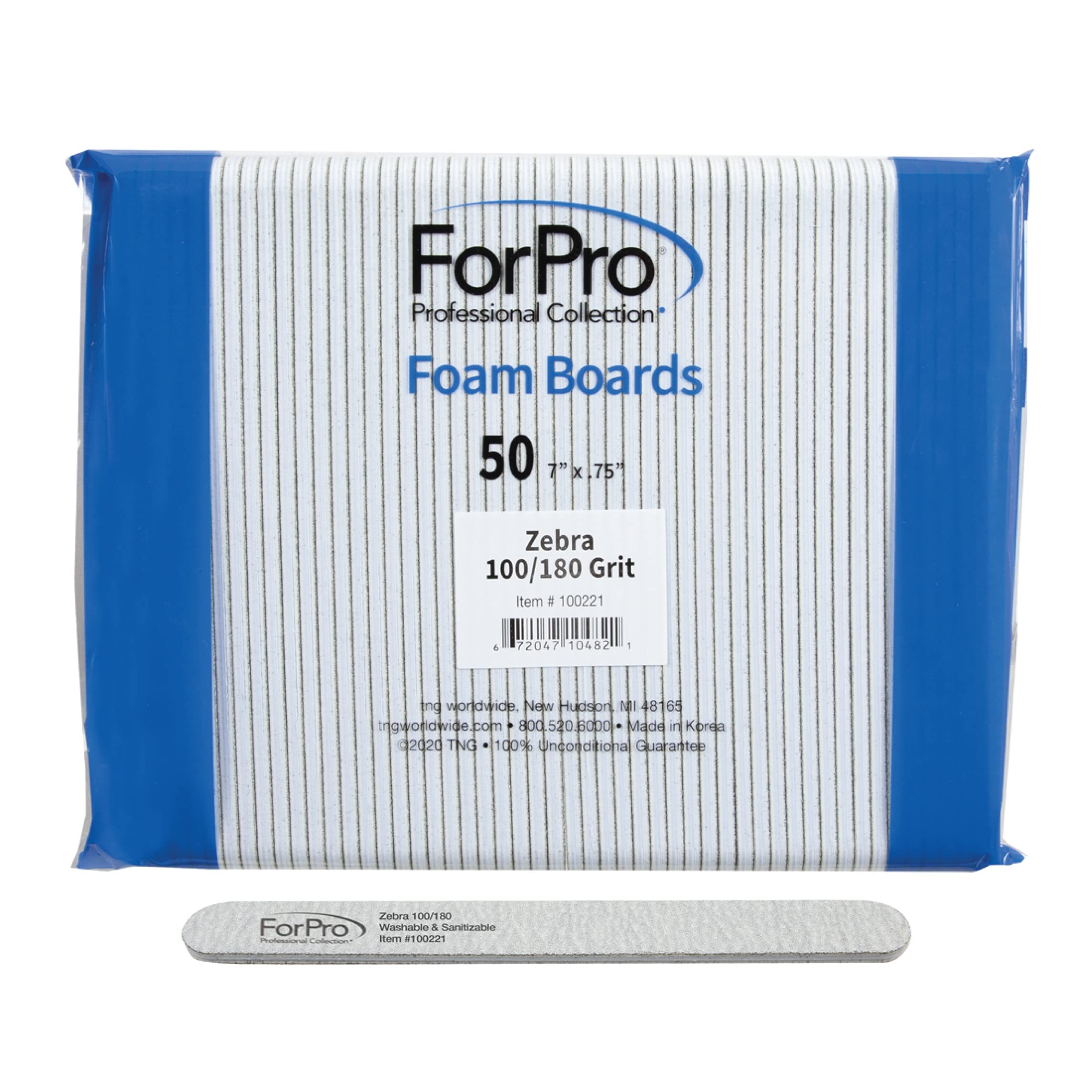 مبرد أظافر مزدوج الجوانب لصالونات التجميل من مجموعة ForPro Professional Collection Zebra Foam Board، 100/180 حبيبة، 7 بوصة طول × 0.75 بوصة عرض، 50 قطعة