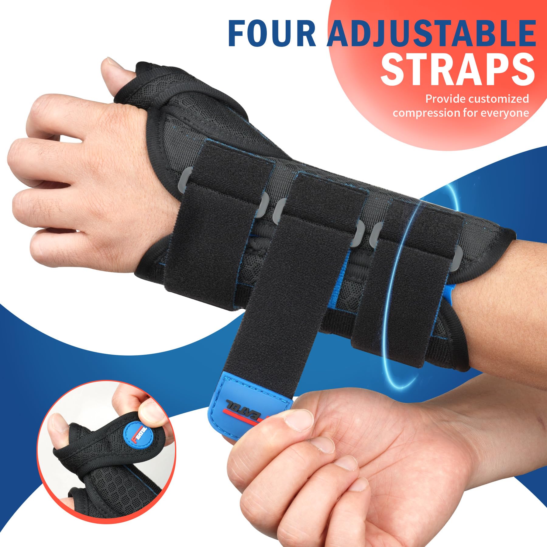 FEATOL Carpal Tunnel Wrist Brace Night Support, Thumb Spica Splint Right Hand for De Quervains Tenosynovitis, Tendonitis, Wrist Brace With Thumb Support-Small/Medium-Women & Men, Black