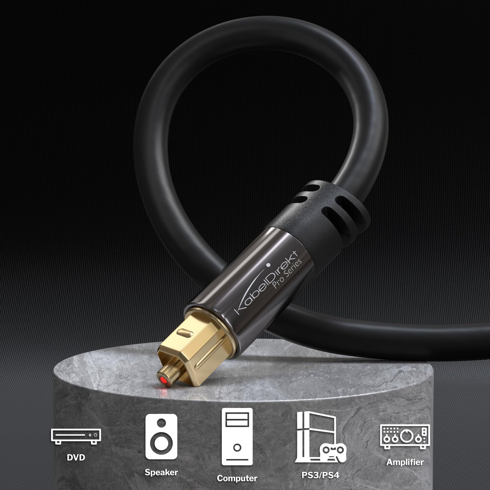 KabelDirekt TOSLINK – Optical Audio Cable – 6ft – Fiber Optic Cord, S/PDIF Digital Audio Optical Cable for Soundbar, Stereo Systems, Home Cinema, Xbox One/PS4 – Designed in Germany