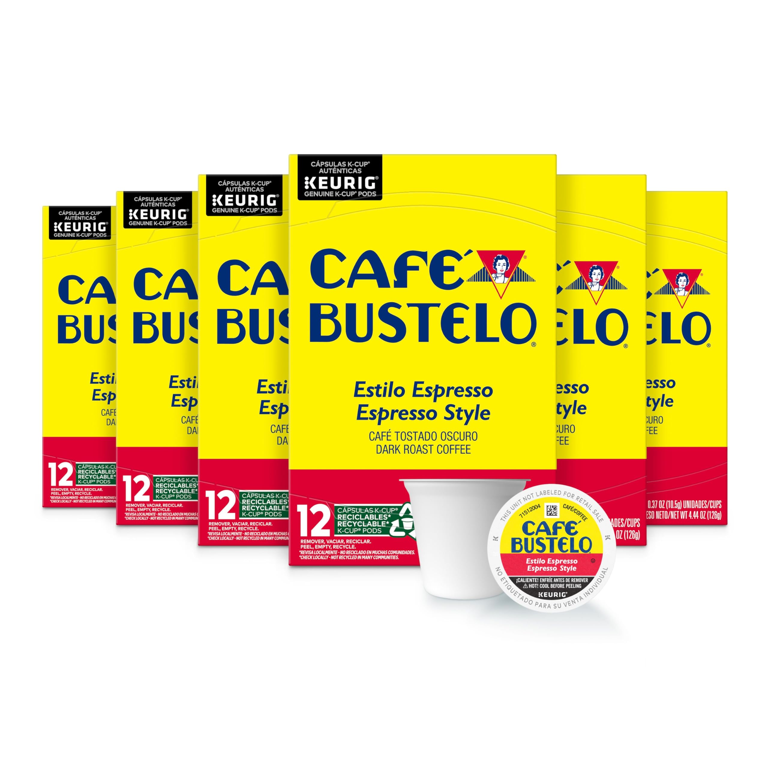 Cafe Bustelo Espresso Style Dark Roast Coffee, 72 Keurig K-Cup Pads
