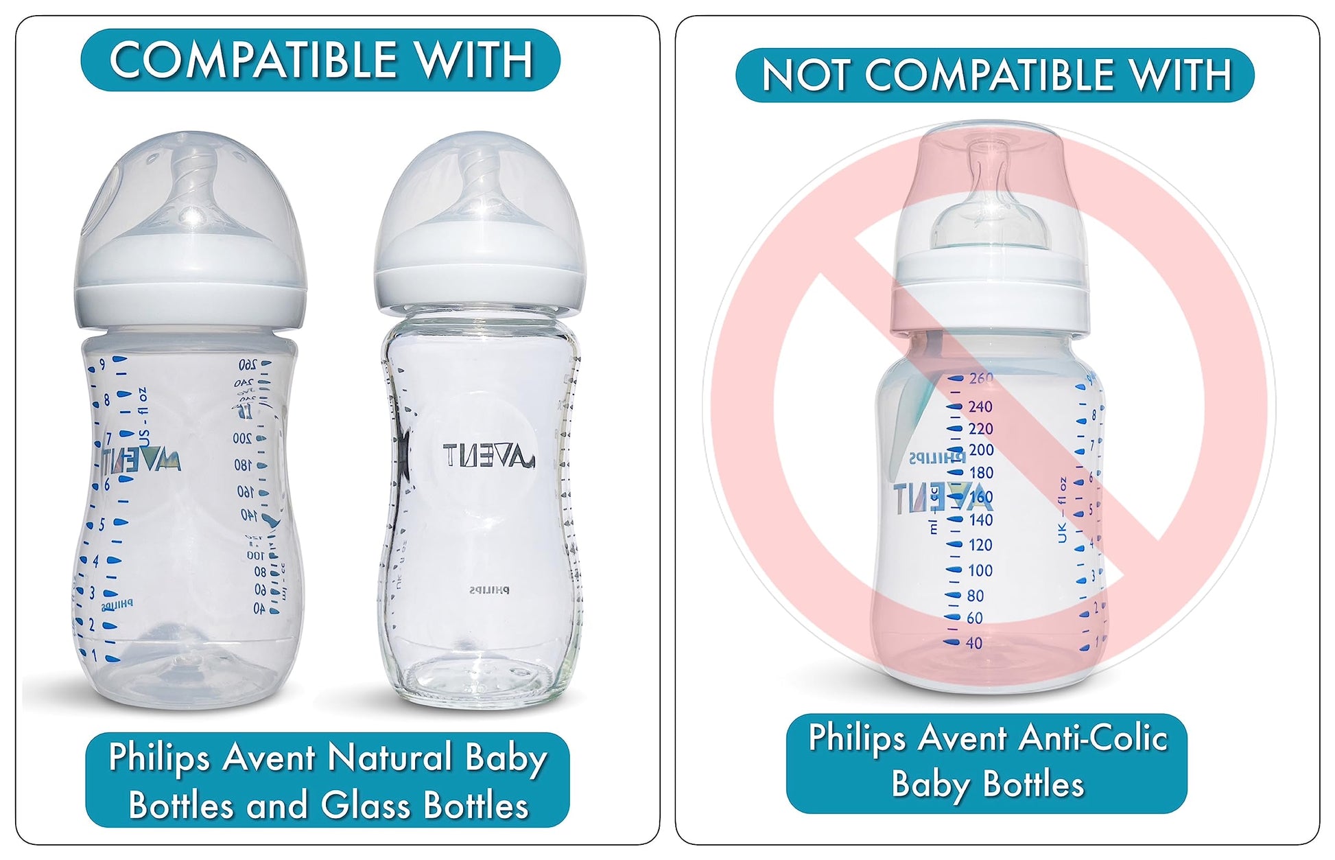 Straw Cup Conversion Kit for Philips Avent Natural Baby Bottles 2-Count, Food Grade Silicone Straw Nipples, Silicone Weighted Straw, Bottle Handles, Cleaning Brush, BPA-Free, 6+ Months (Straw Top)