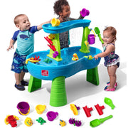 Step2 Rain Showers Splash Pond Water Table, Kids Water and Sand Activity Sensory Playset, Summer Outdoor Toys, 13 Piece Water Toy Accessories, For Toddlers 1.5+ Years Old, Blue & Green