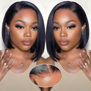 Wear and Go Glueless Bob Wig Human Hair Pre Plucked Pre Cut 180% Density 5x5 HD Transparent Lace Front Wigs Human Hair for Black Women Short Straight Bob Wigs No Glue Lace Closure Wigs 10 Inch
